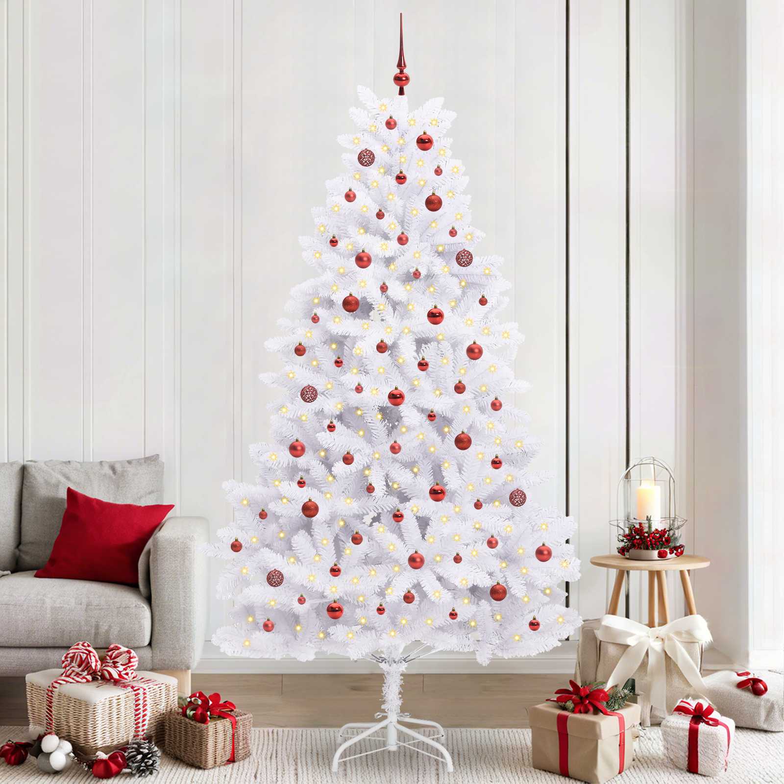 vidaXL Künstlicher klappbarer Weihnachtsbaum Weiß 240 cm PVC und Stahl