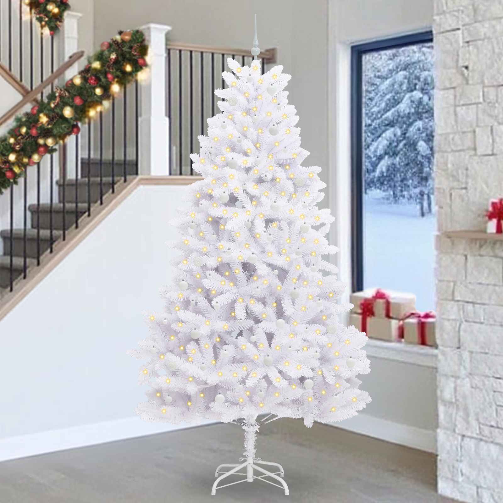 vidaXL Künstlicher klappbarer Weihnachtsbaum Weiß 270 cm PVC und Stahl