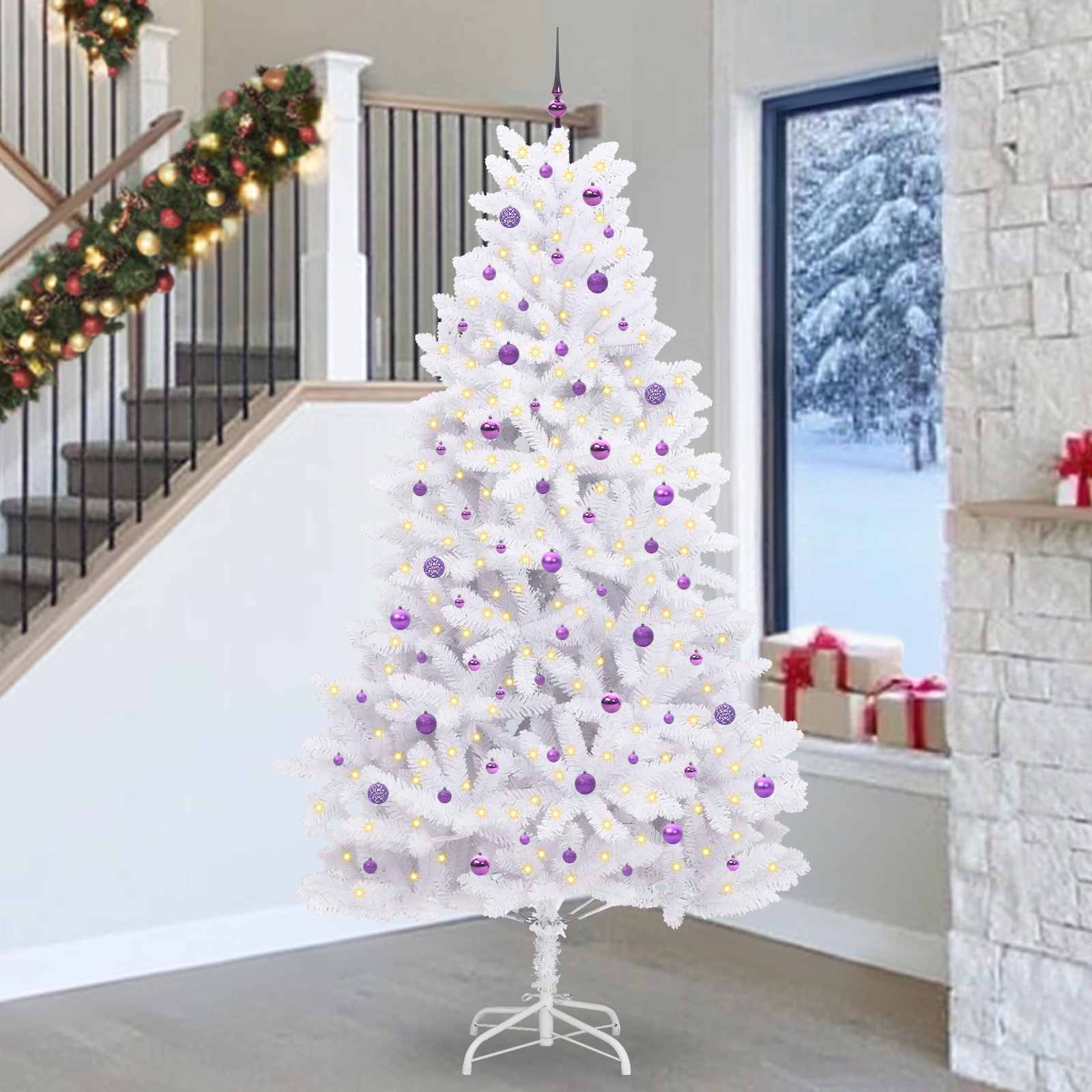 vidaXL Künstlicher klappbarer Weihnachtsbaum Weiß 270 cm PVC und Stahl