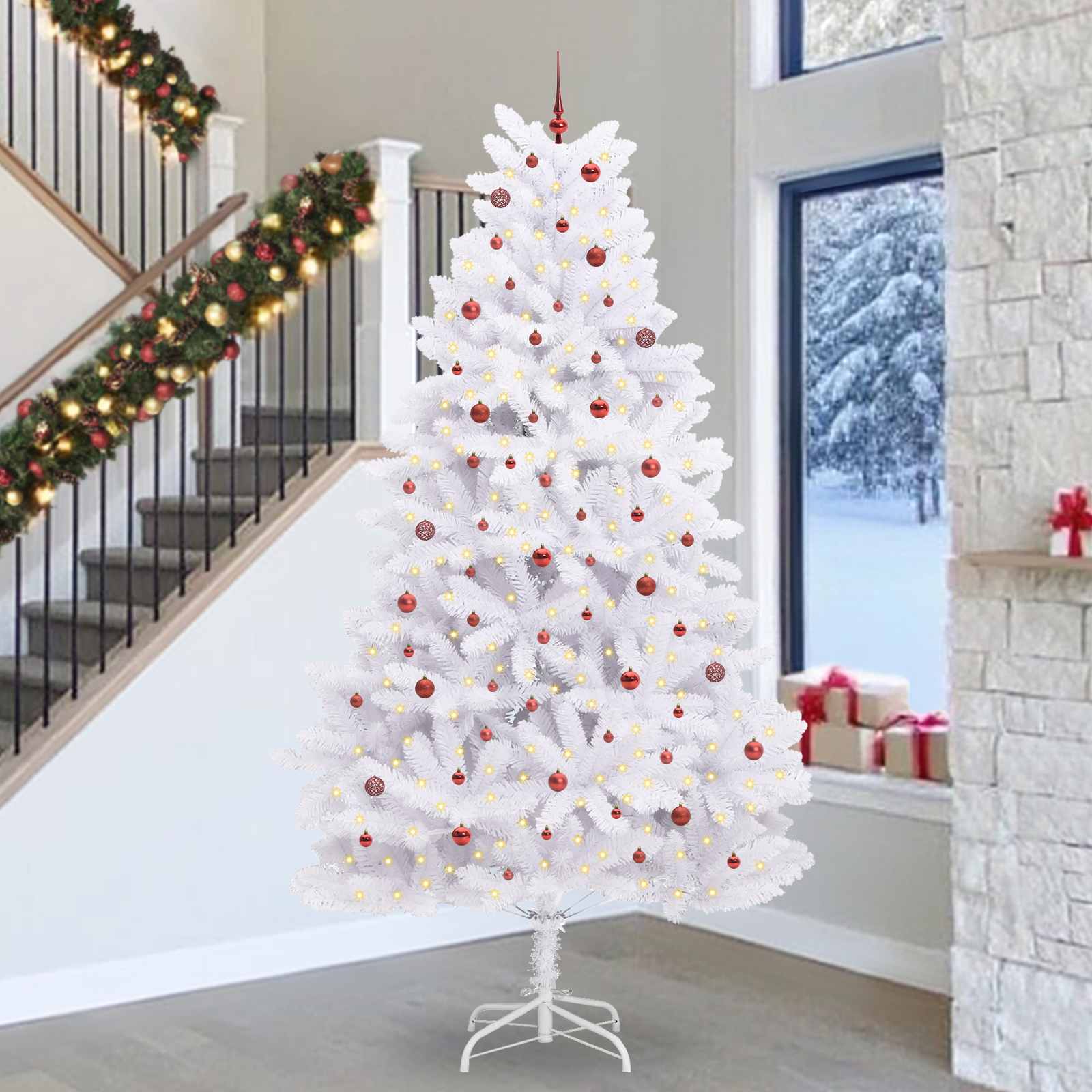 vidaXL Künstlicher klappbarer Weihnachtsbaum Weiß 300 cm PVC und Stahl