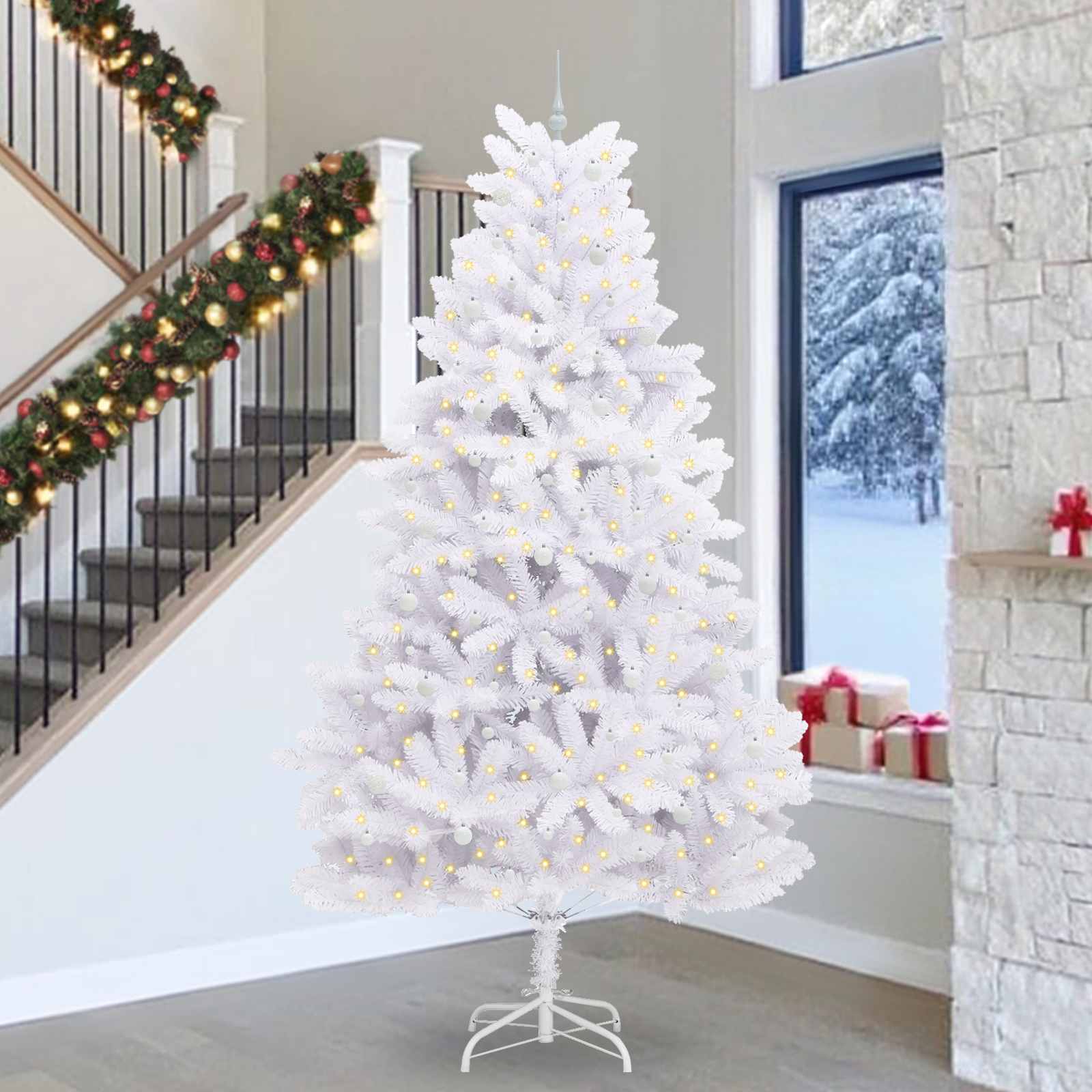 vidaXL Künstlicher klappbarer Weihnachtsbaum Weiß 300 cm PVC und Stahl