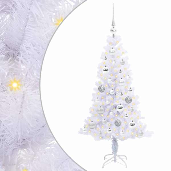 vidaXL Tehisj&otilde;ulupuu koos 150 LED-iga Valge 120 cm PVC ja teras