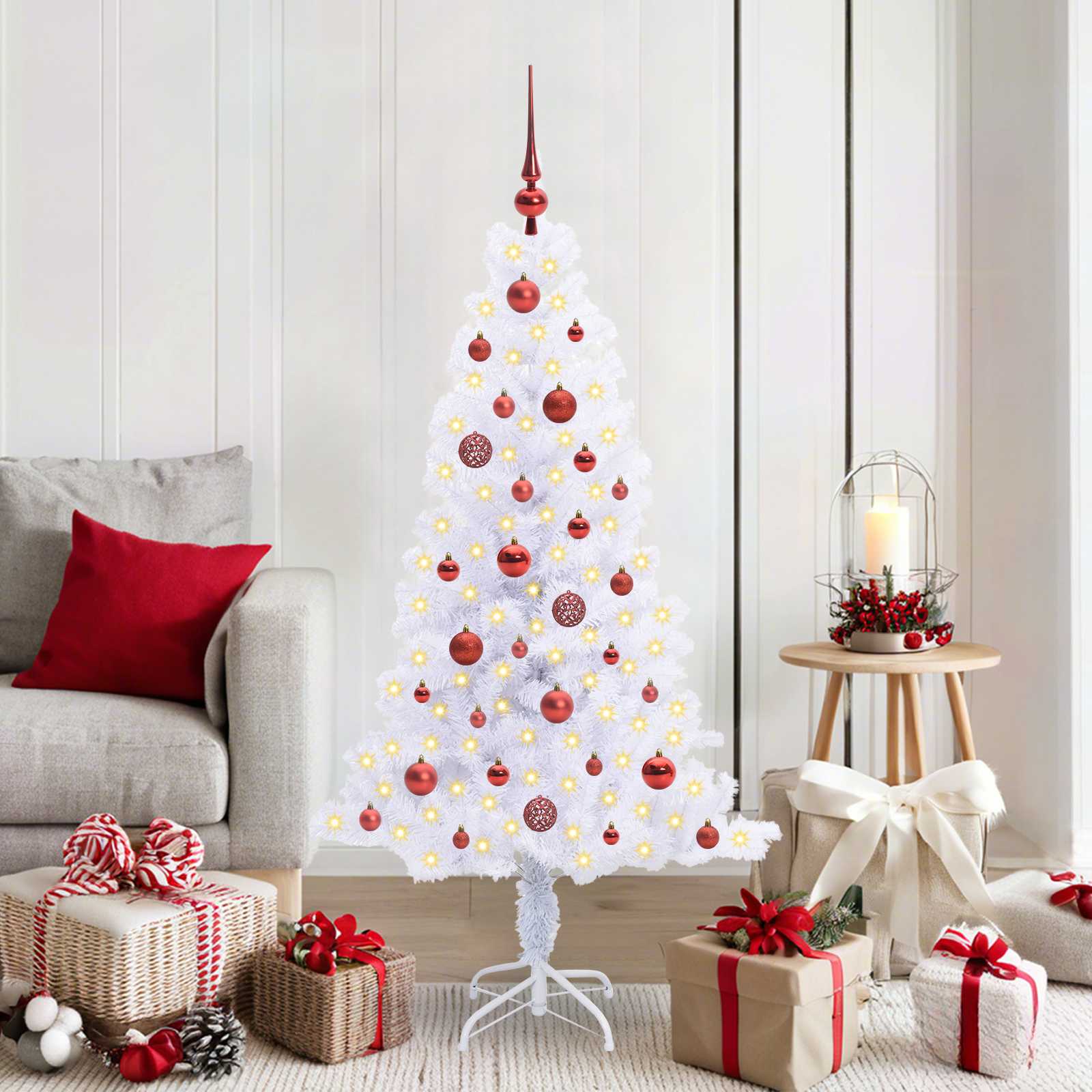vidaXL Künstlicher Weihnachtsbaum Weiß 150 cm PVC und Stahl