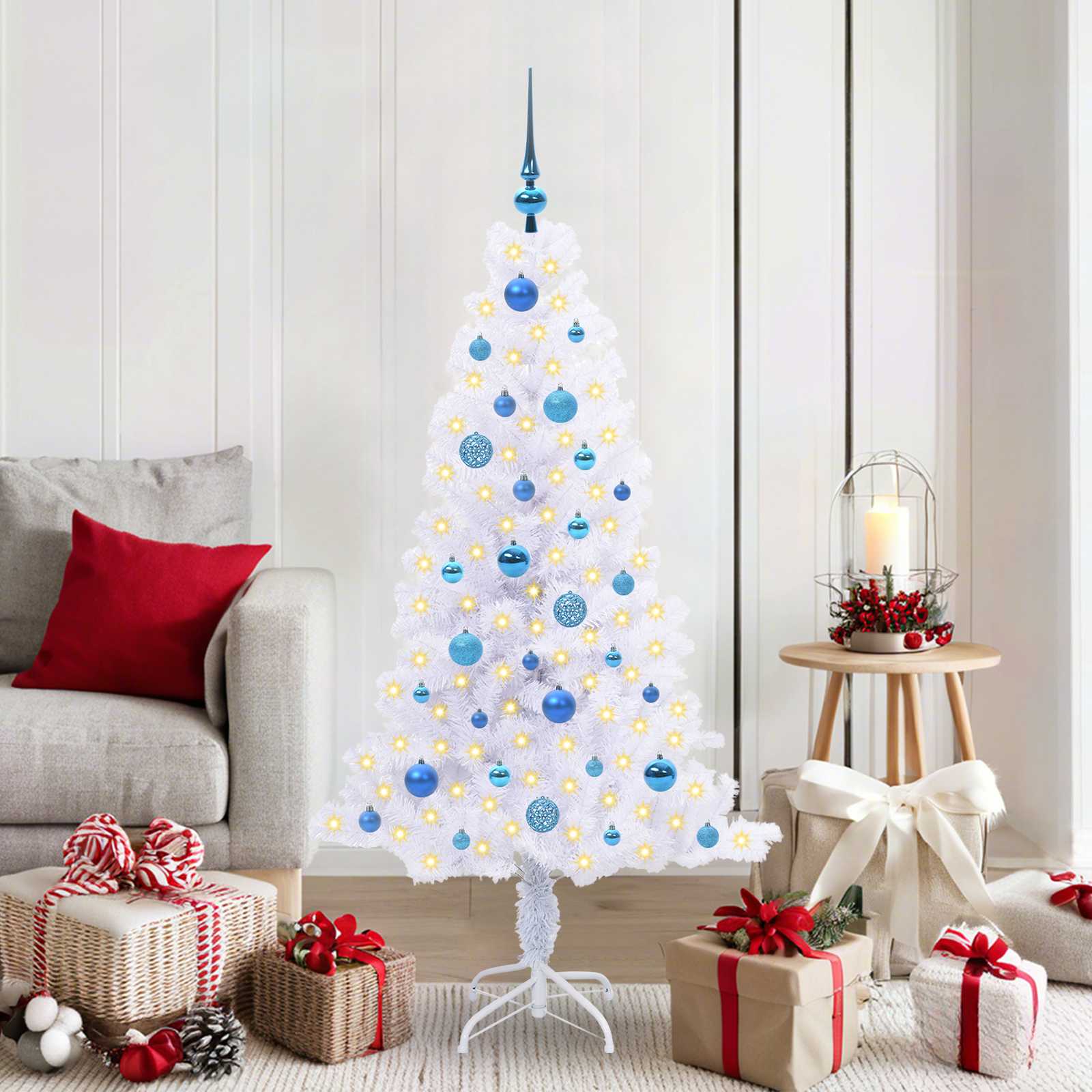 Sapin de Noël artificiel avec 150 LED Blanc 150 cm PVC et Acier