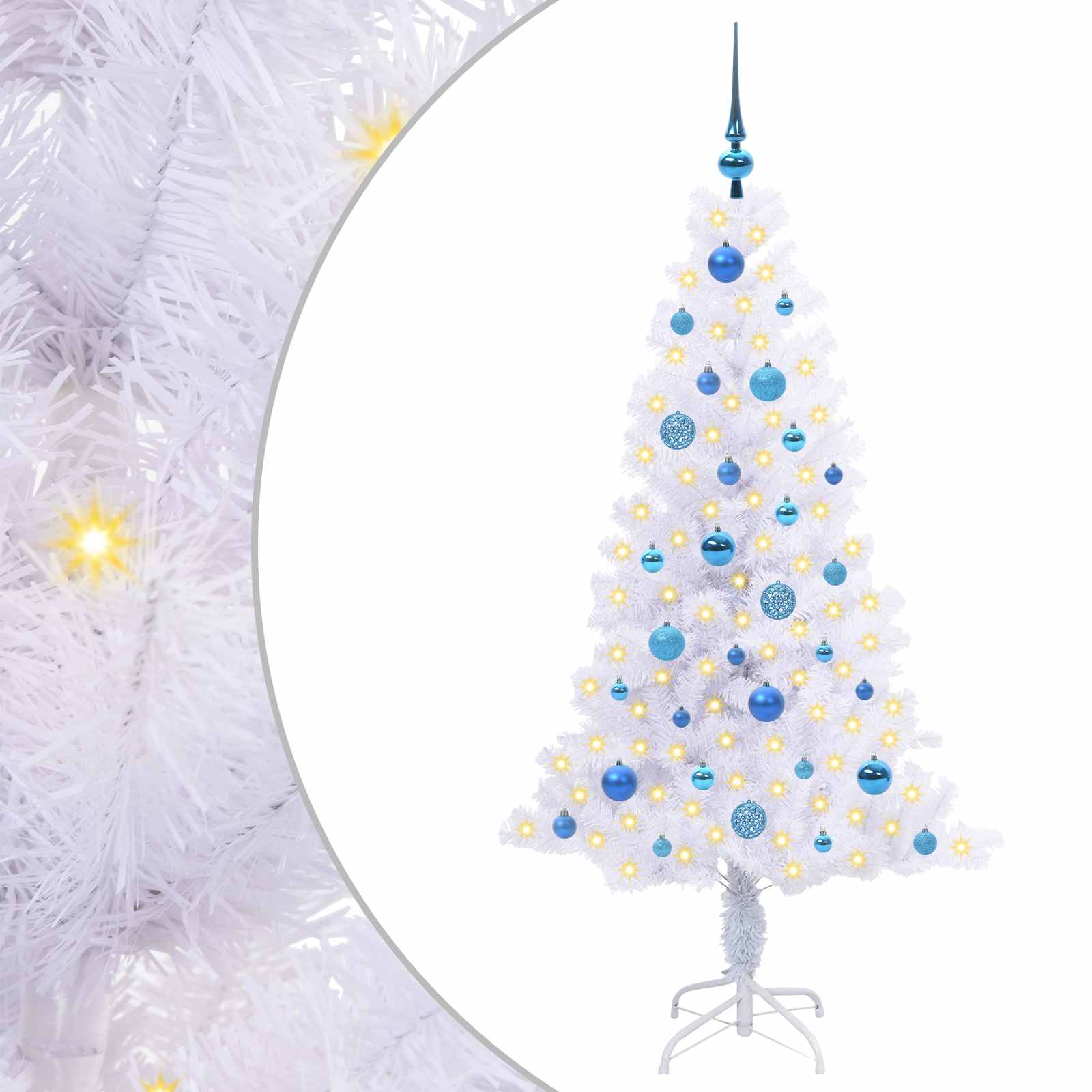vidaXL Umelý vianočný stromček s 150 LED-i Biela 150 cm PVC a oceľ