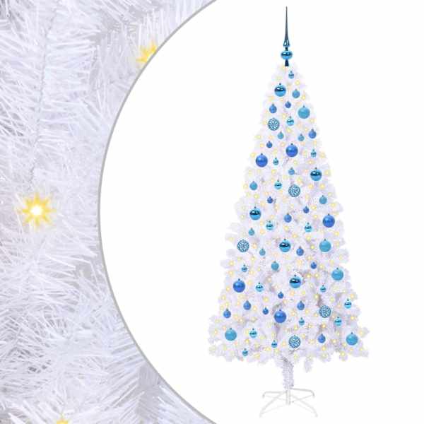 vidaXL Tehisj&otilde;ulupuu koos 300 LED-iga Valge 180 cm PVC ja teras