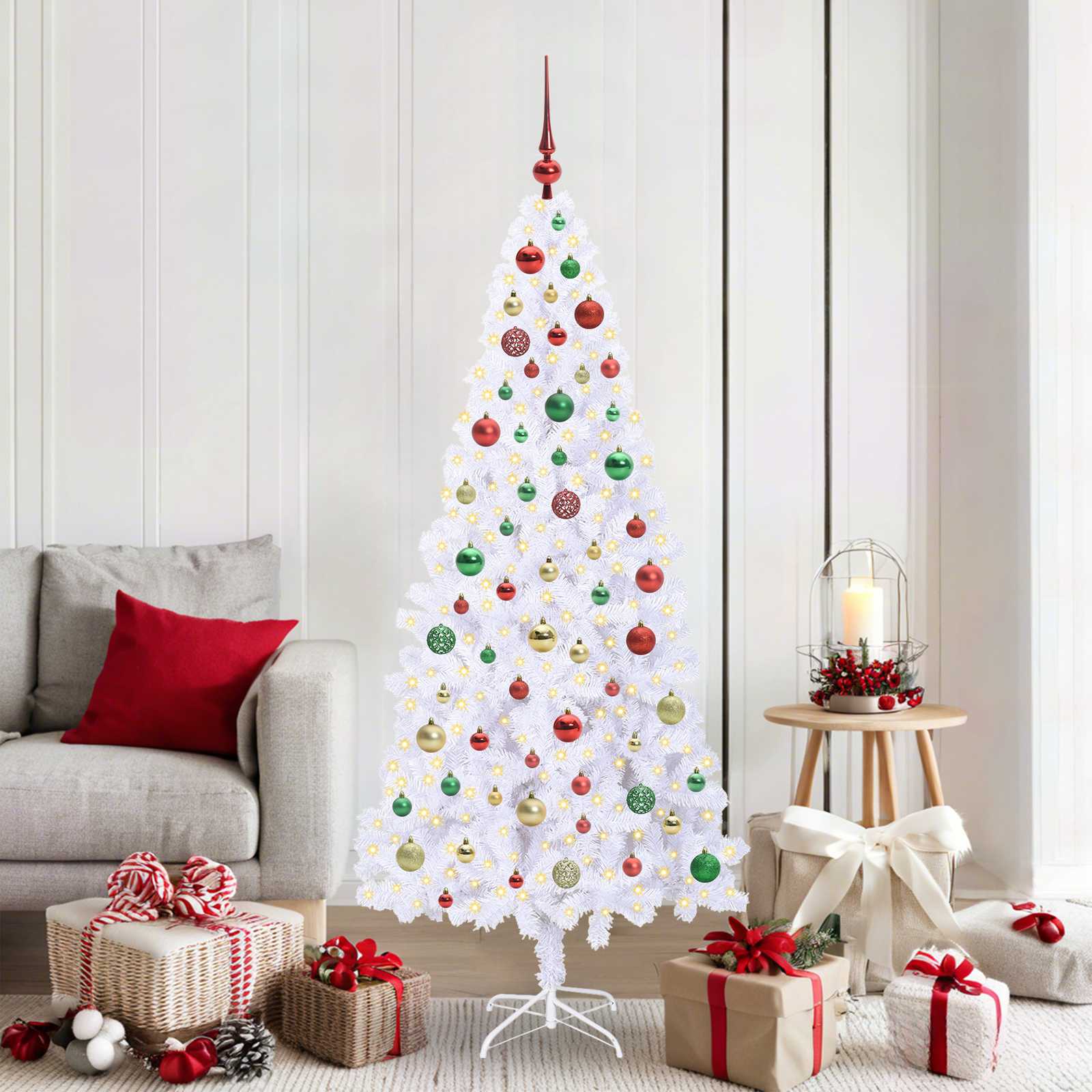 Sapin de Noël artificiel avec 300 LED Blanc 180 cm PVC et Acier