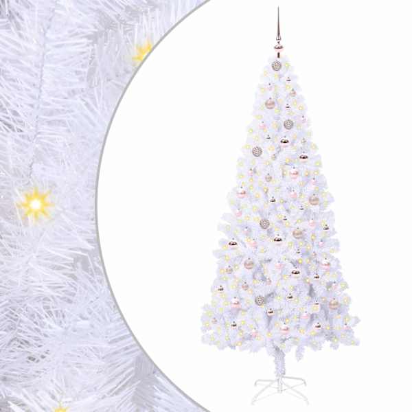 vidaXL Tehisj&otilde;ulupuu koos 300 LED-iga Valge 210 cm PVC ja teras