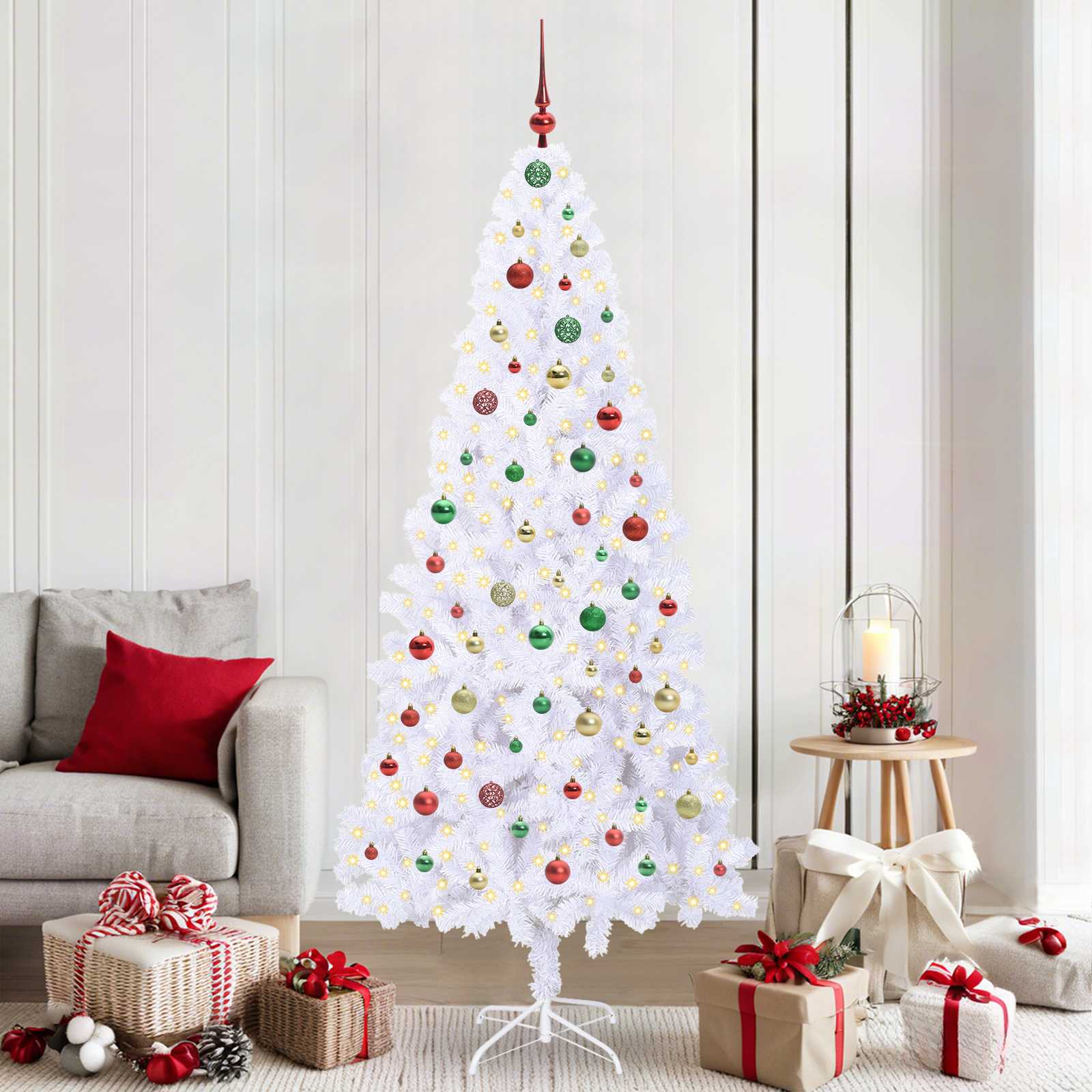Sapin de Noël artificiel avec 300 LED Blanc 210 cm PVC et Acier