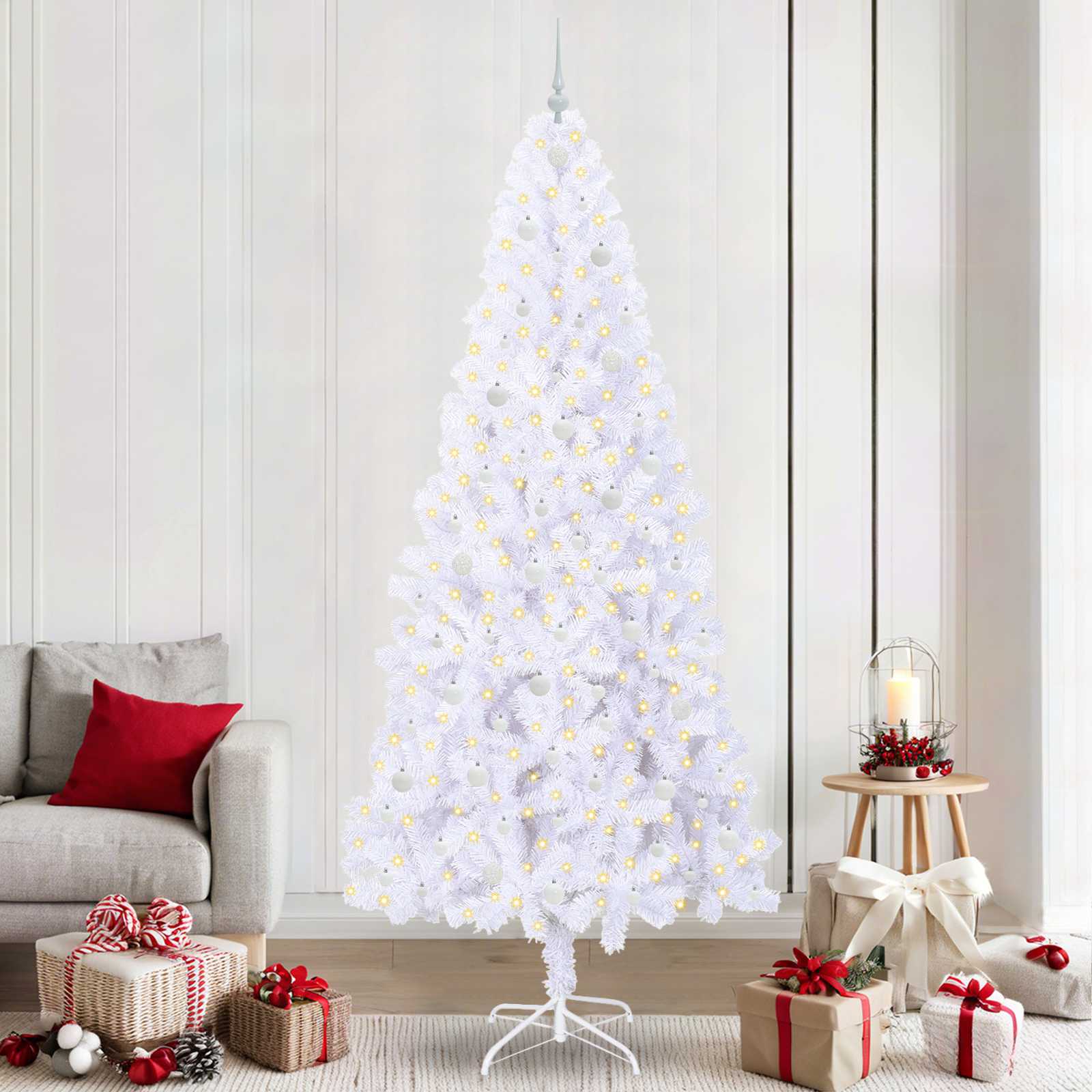 Sapin de Noël artificiel avec 300 LED Blanc 240 cm PVC et Acier