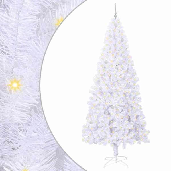 vidaXL Tehisj&otilde;ulupuu koos 300 LED-iga Valge 240 cm PVC ja teras