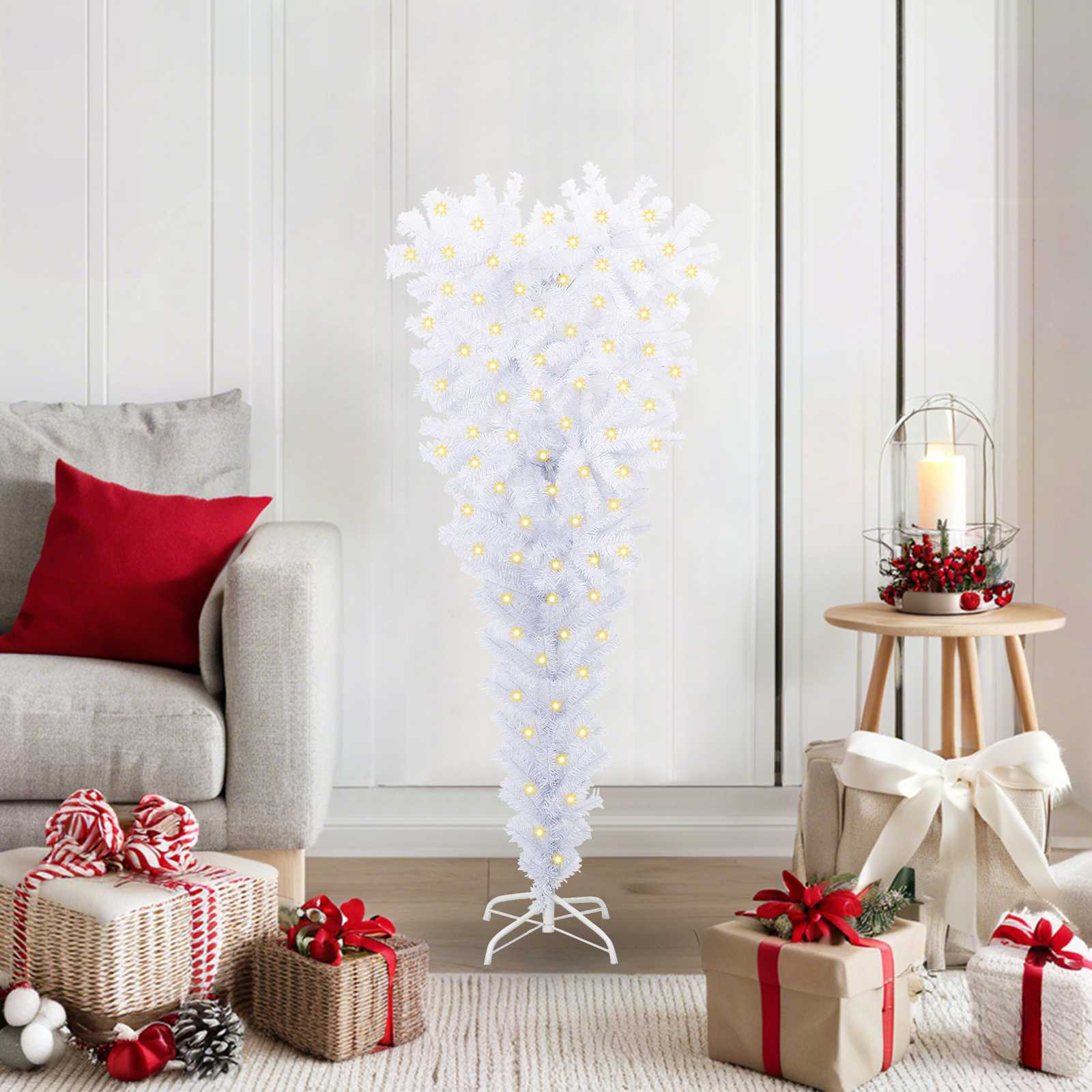 Sapin de Noël artificiel avec 150 LED Blanc 120 cm PVC et Acier