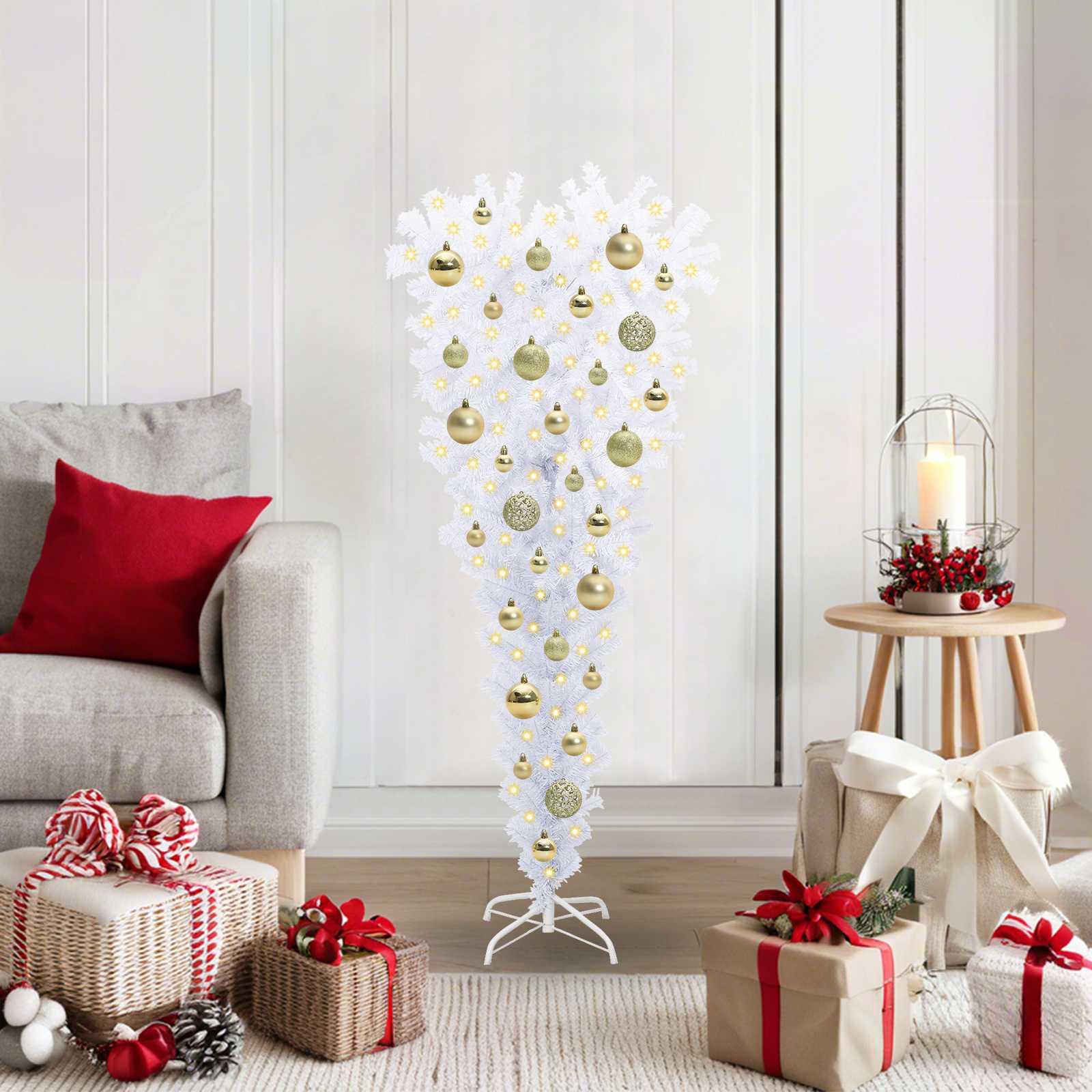 Sapin de Noël artificiel avec 150 LED Blanc 120 cm PVC et Acier
