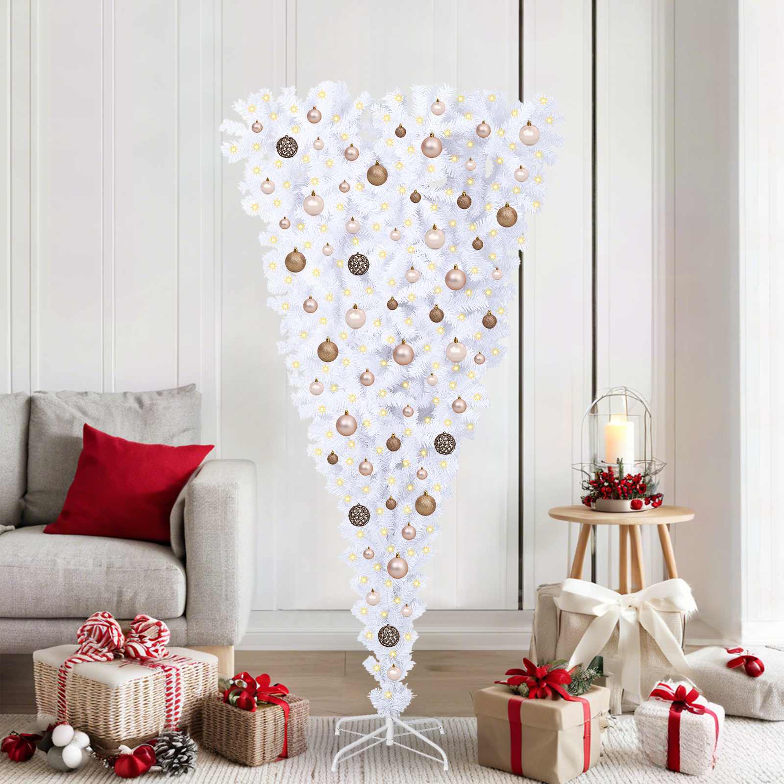 Sapin de Noël artificiel avec 300 LED Blanc 180 cm PVC et Acier