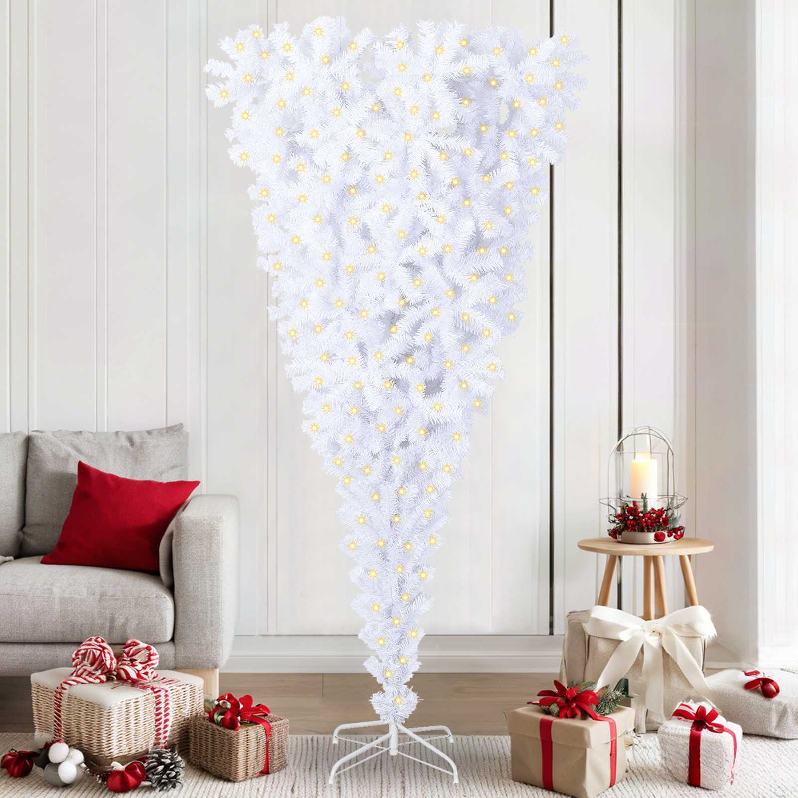 Sapin de Noël artificiel avec 300 LED Blanc 210 cm PVC et Acier