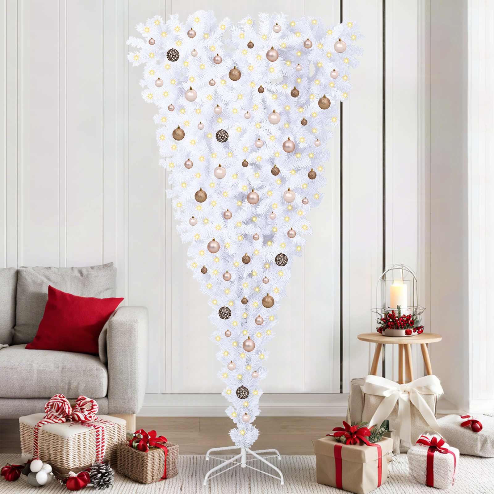 Sapin de Noël artificiel avec 300 LED Blanc 210 cm PVC et Acier