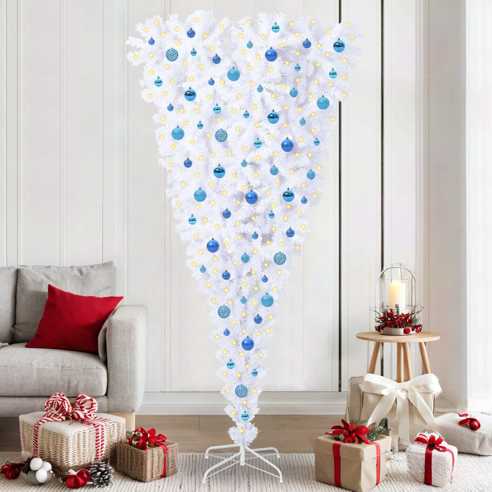 vidaXL Künstlicher Weihnachtsbaum Weiß 210 cm PVC und Stahl