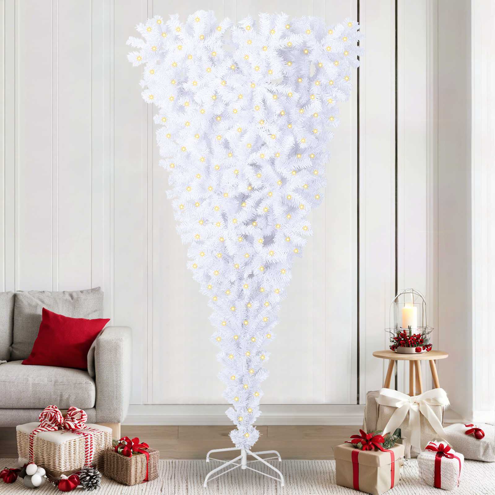 Sapin de Noël artificiel avec 300 LED Blanc 240 cm PVC et Acier
