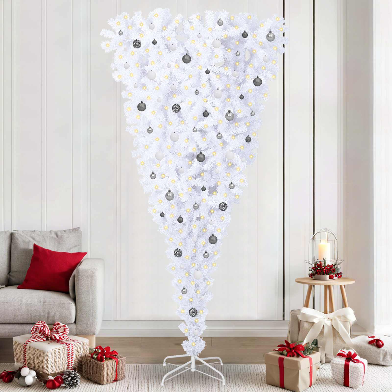 Sapin de Noël artificiel avec 300 LED Blanc 240 cm PVC et Acier