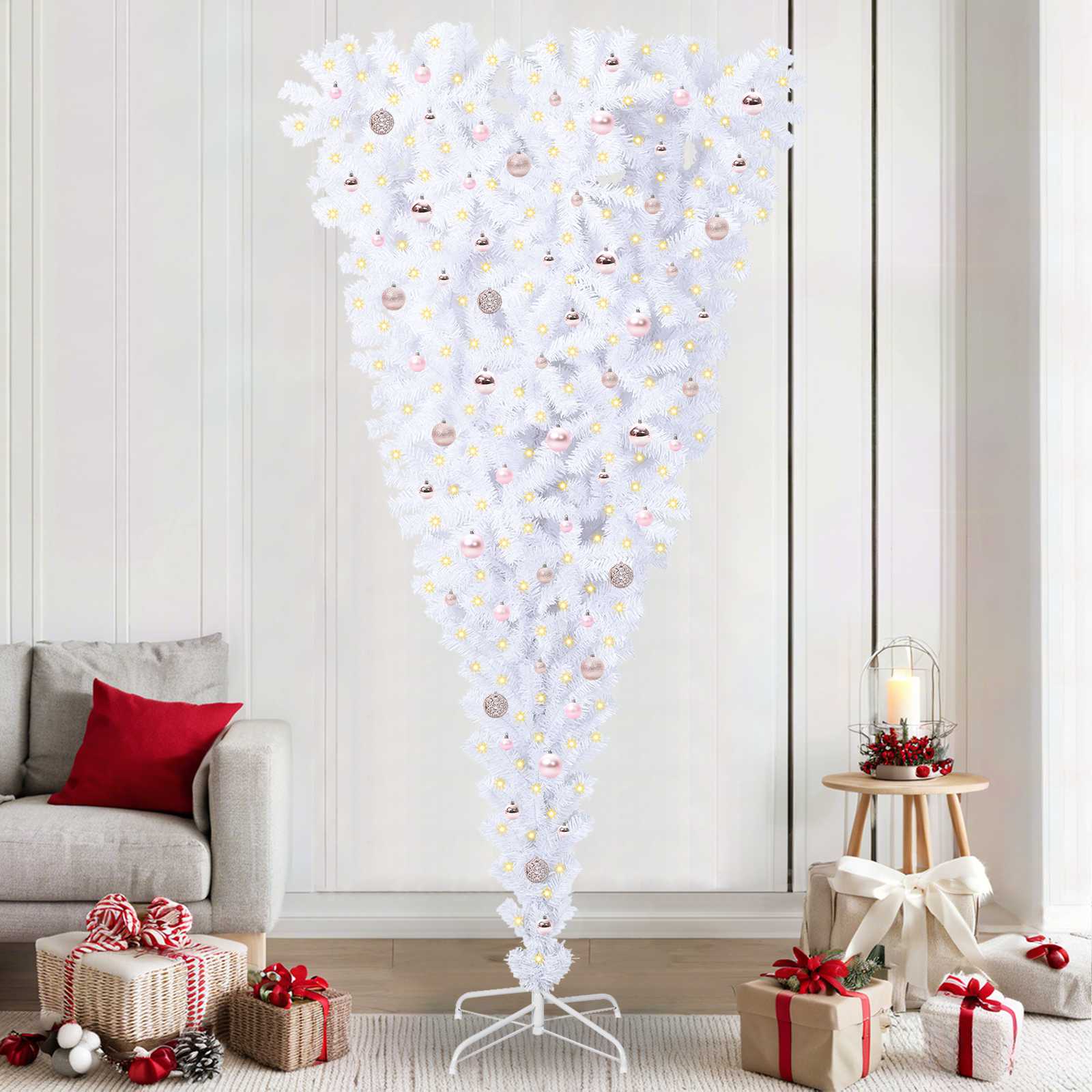 Sapin de Noël artificiel avec 300 LED Blanc 240 cm PVC et Acier