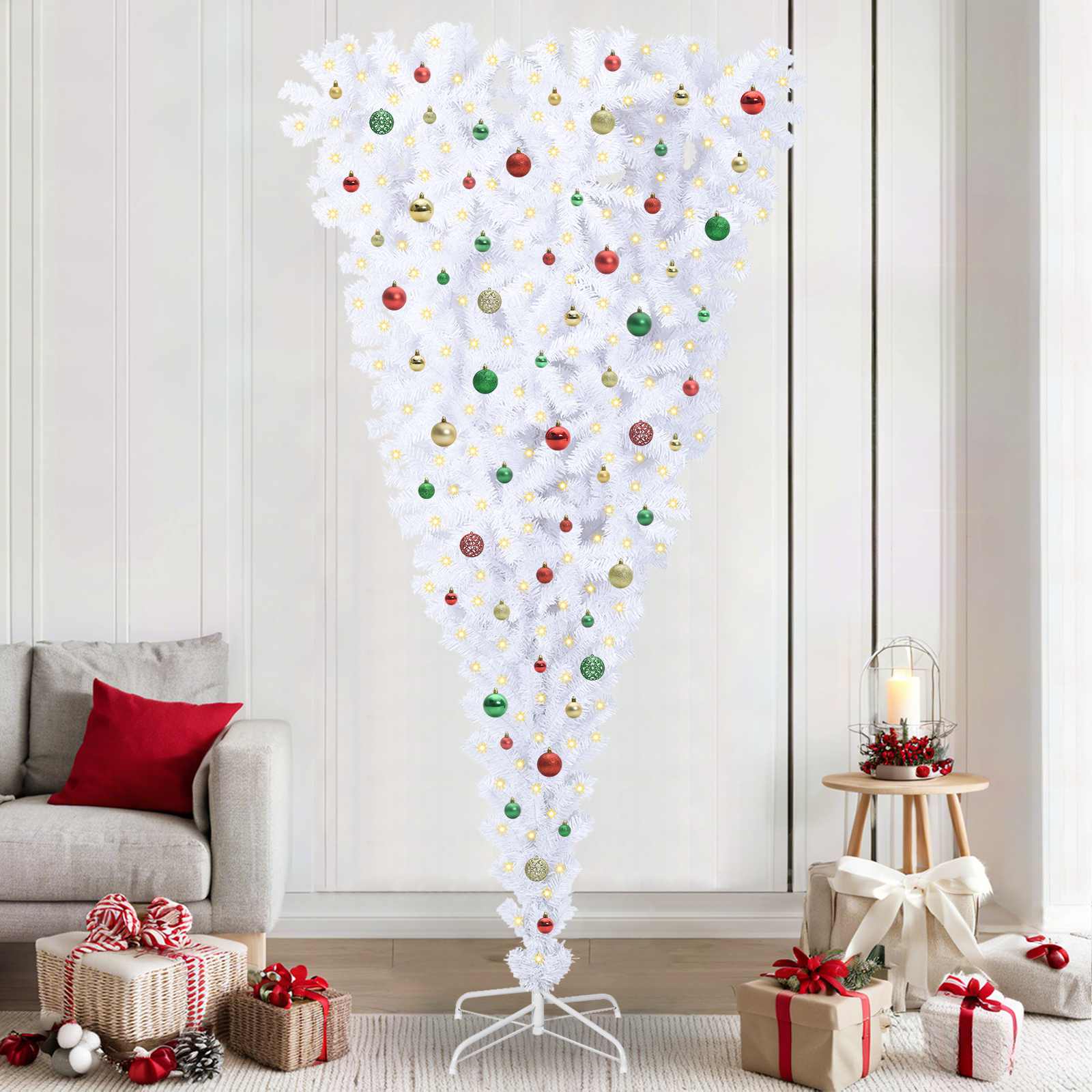 Sapin de Noël artificiel avec 300 LED Blanc 240 cm PVC et Acier
