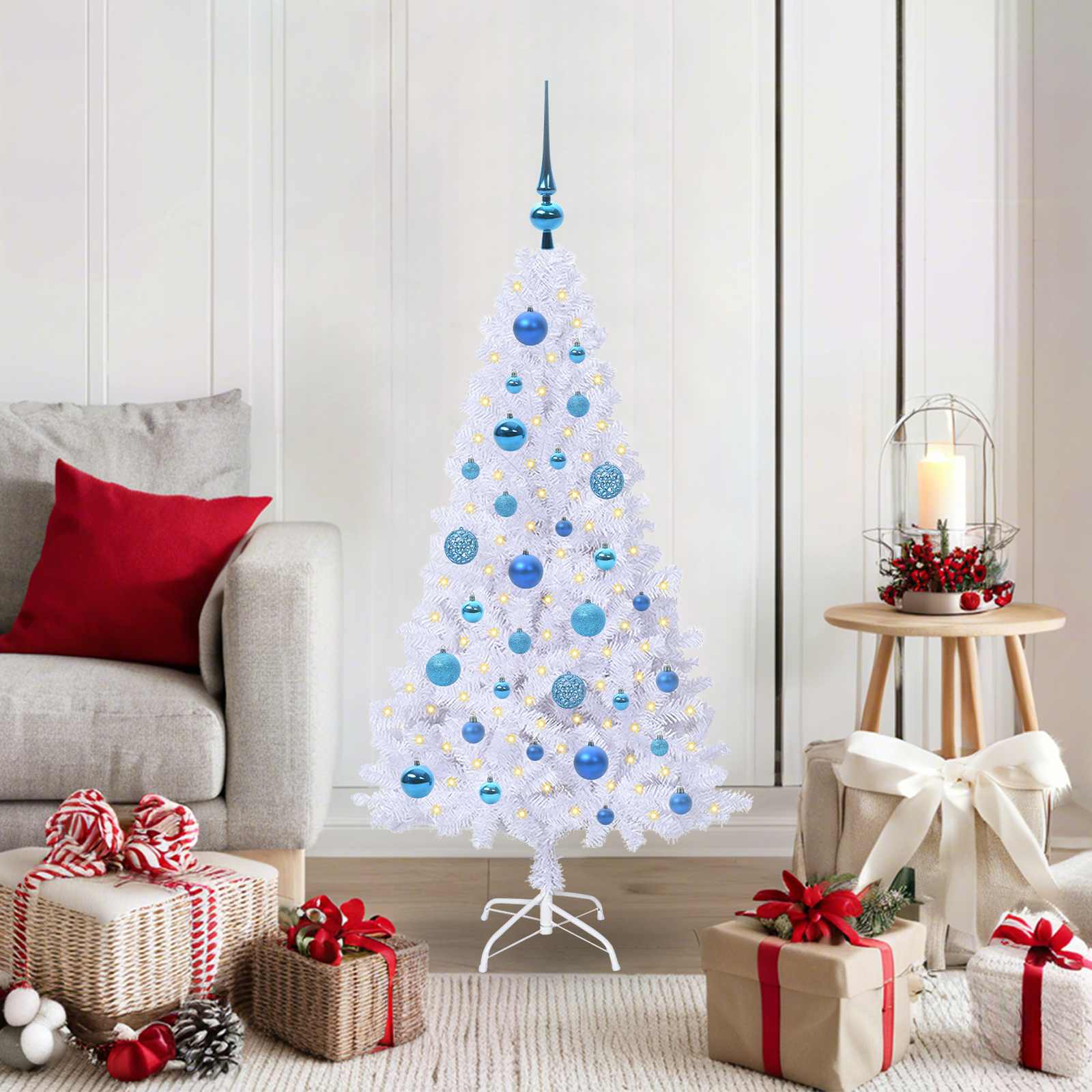 Sapin de Noël artificiel avec 150 LED Blanc 120 cm PVC et Acier