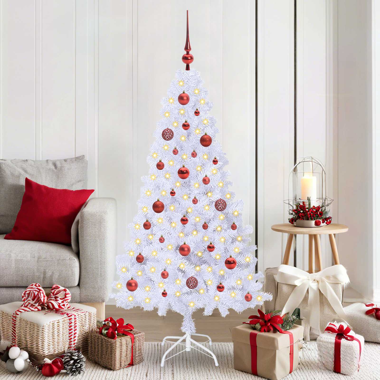 Sapin de Noël artificiel avec 150 LED Blanc 150 cm PVC et Acier