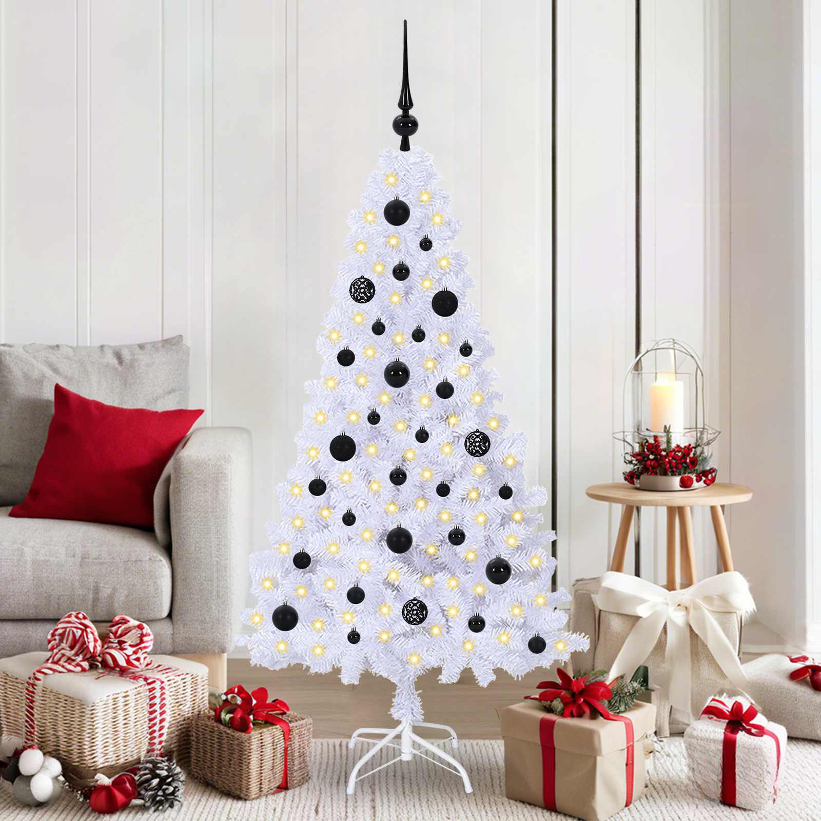 Sapin de Noël artificiel avec 150 LED Blanc 150 cm PVC et Acier