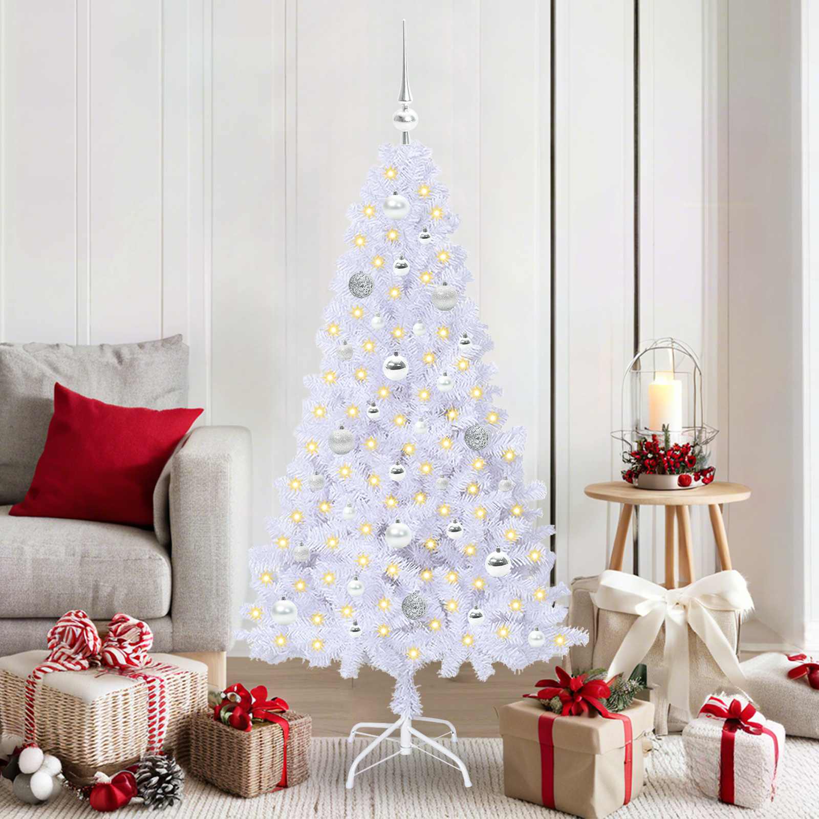 vidaXL Künstlicher Weihnachtsbaum Weiß 150 cm PVC und Stahl