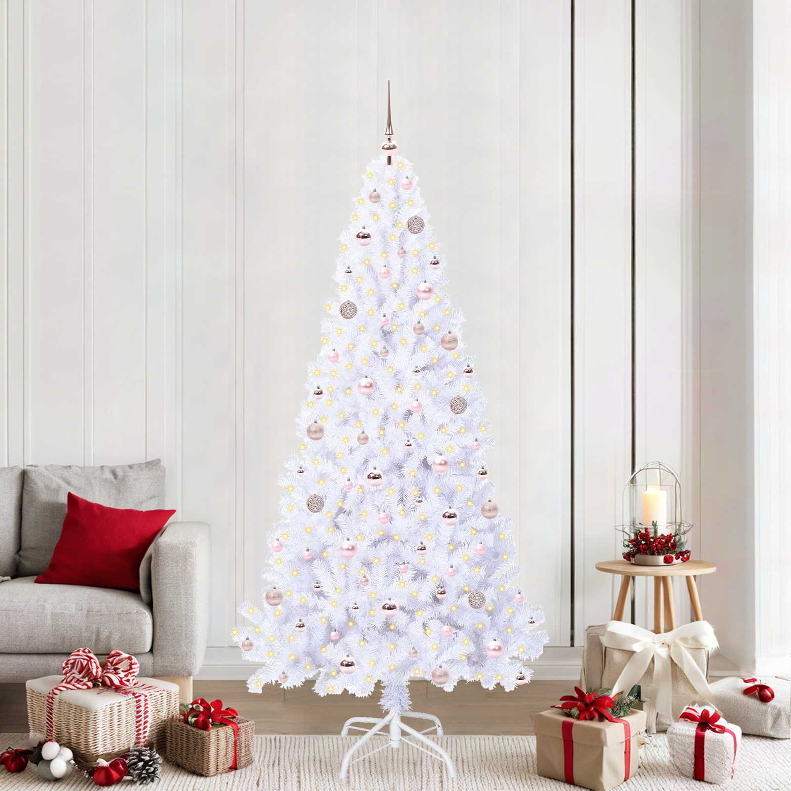 Sapin de Noël artificiel avec 300 LED Blanc 210 cm PVC et Acier