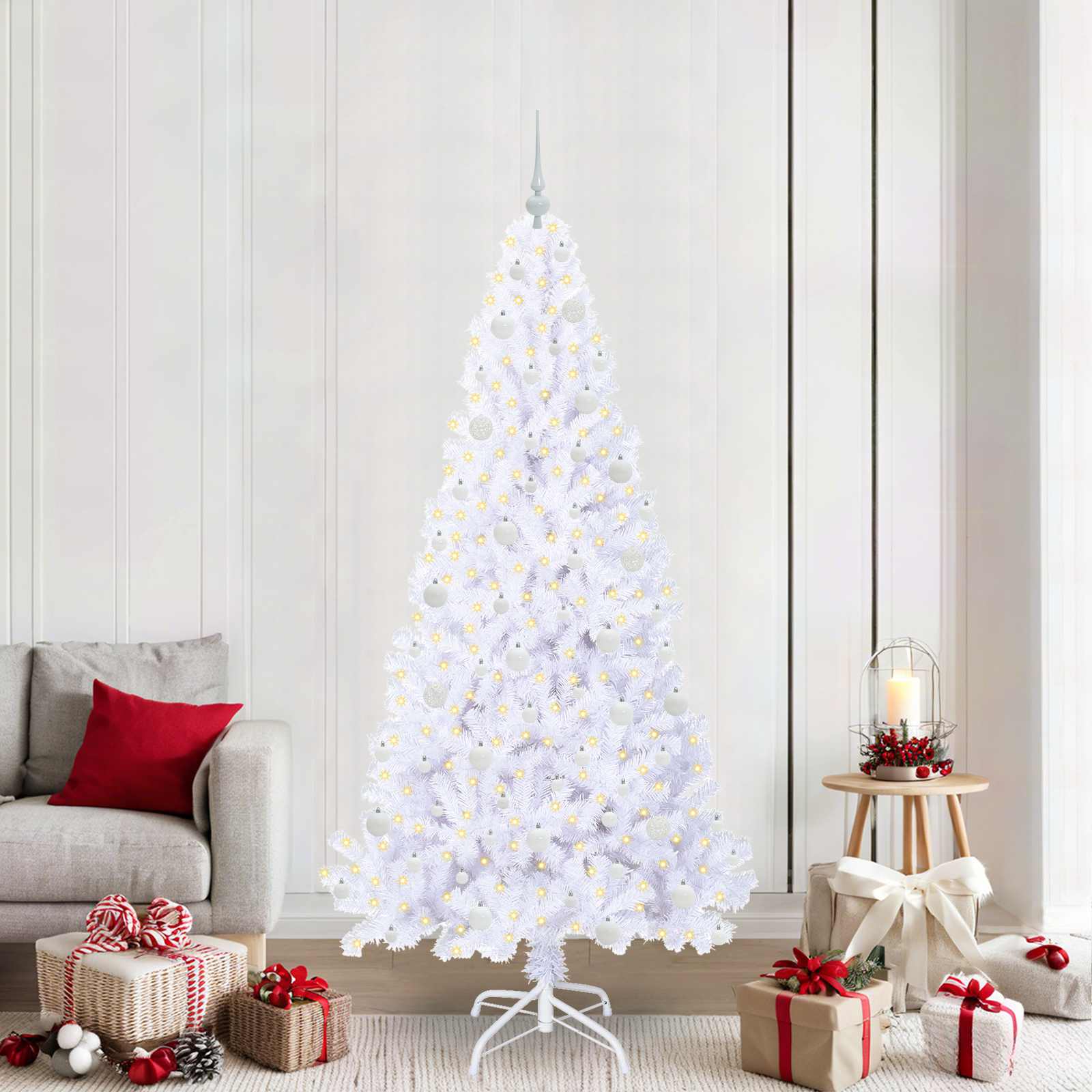 vidaXL Brad de Crăciun artificial cu 300 LED Alb 210 cm PVC și Oțel