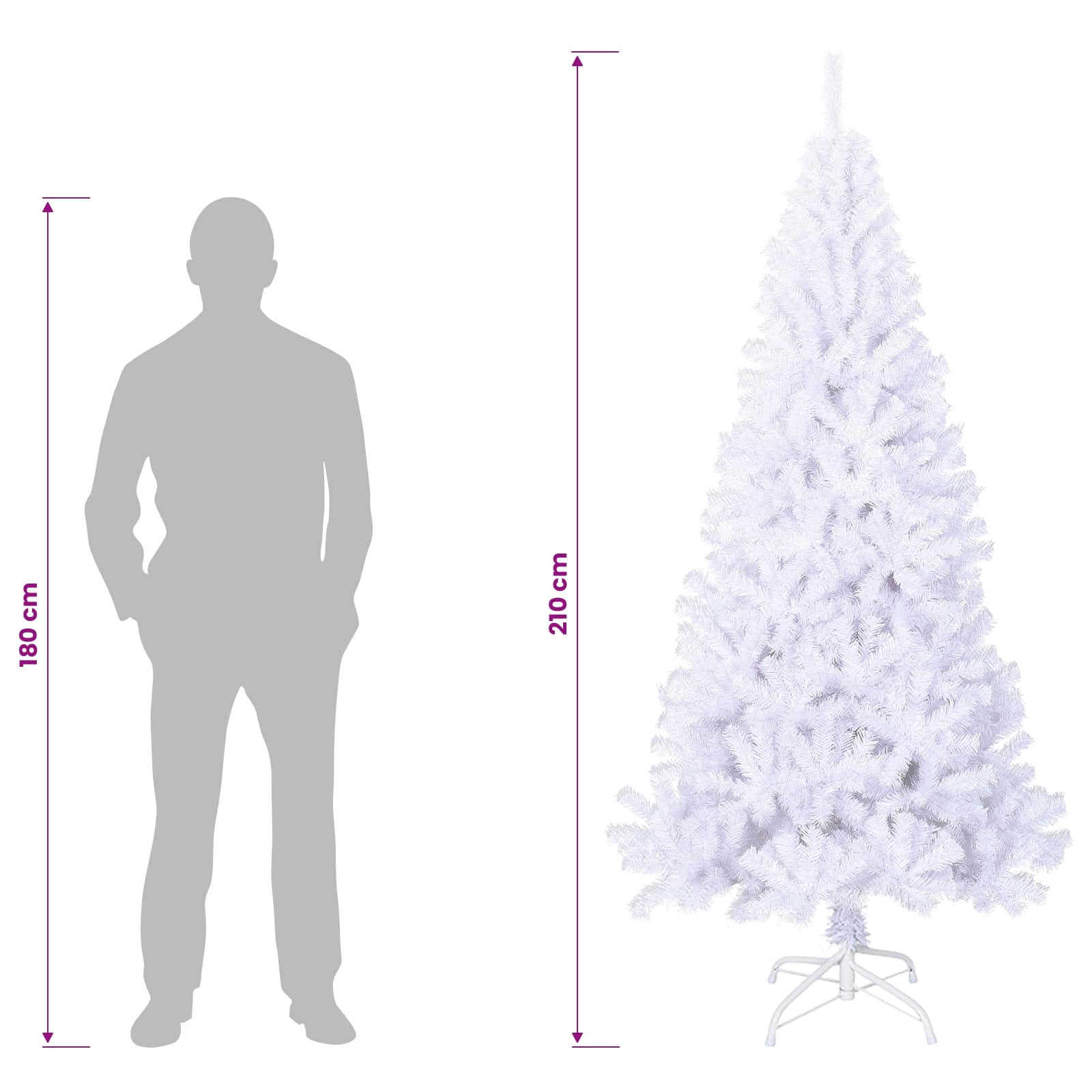 vidaXL Künstlicher Weihnachtsbaum Weiß 210 cm PVC und Stahl – Bild 15
