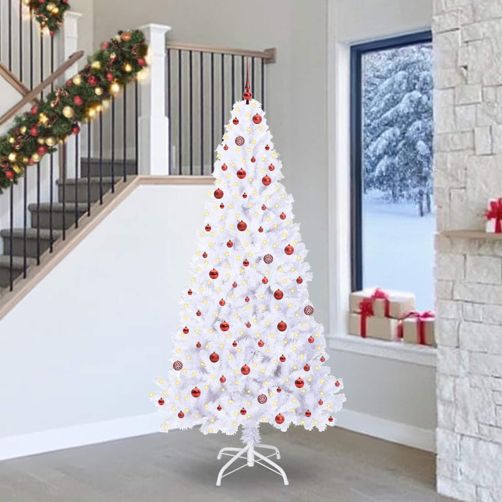 Sapin de Noël artificiel avec 300 LED Blanc 240 cm PVC et Acier