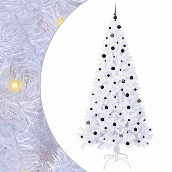vidaXL Tehisj&otilde;ulupuu koos 300 LED-iga Valge 240 cm PVC ja teras