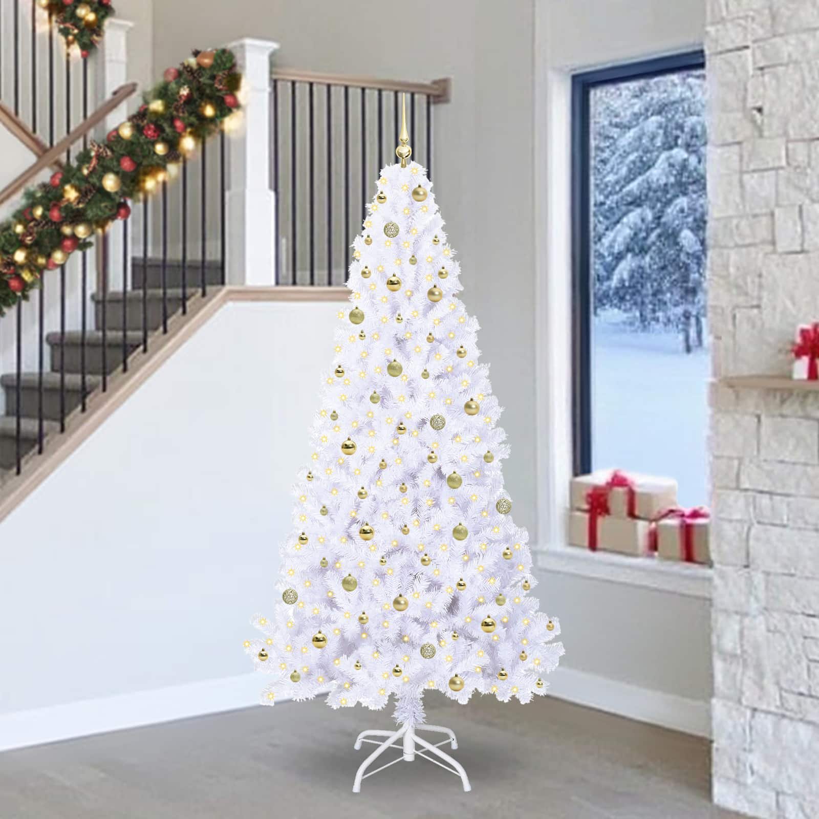 vidaXL Tekojoulukuusi 300 LED-valoilla Valkoinen 240 cm PVC ja teräs