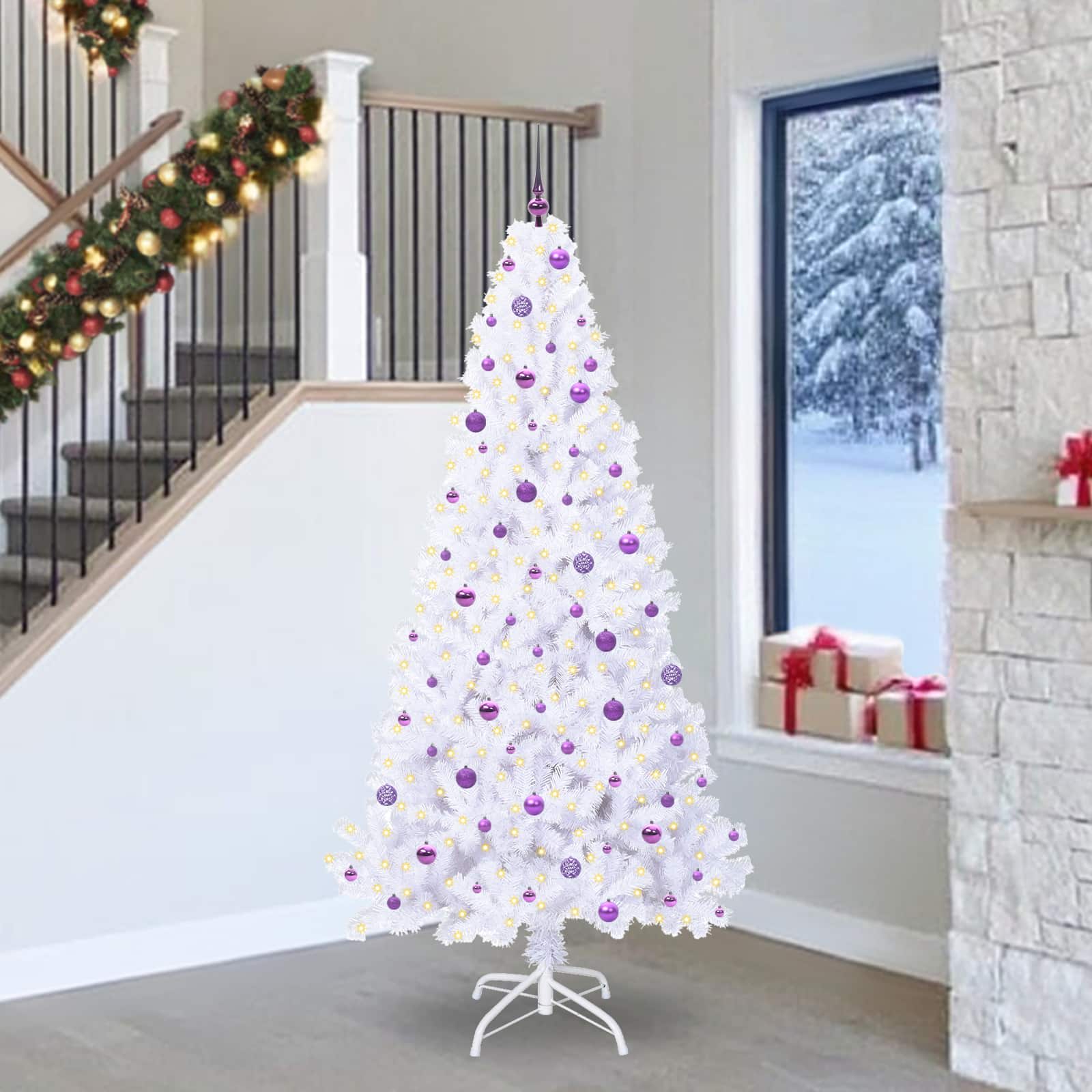 vidaXL Tekojoulukuusi 300 LED-valoilla Valkoinen 240 cm PVC ja teräs