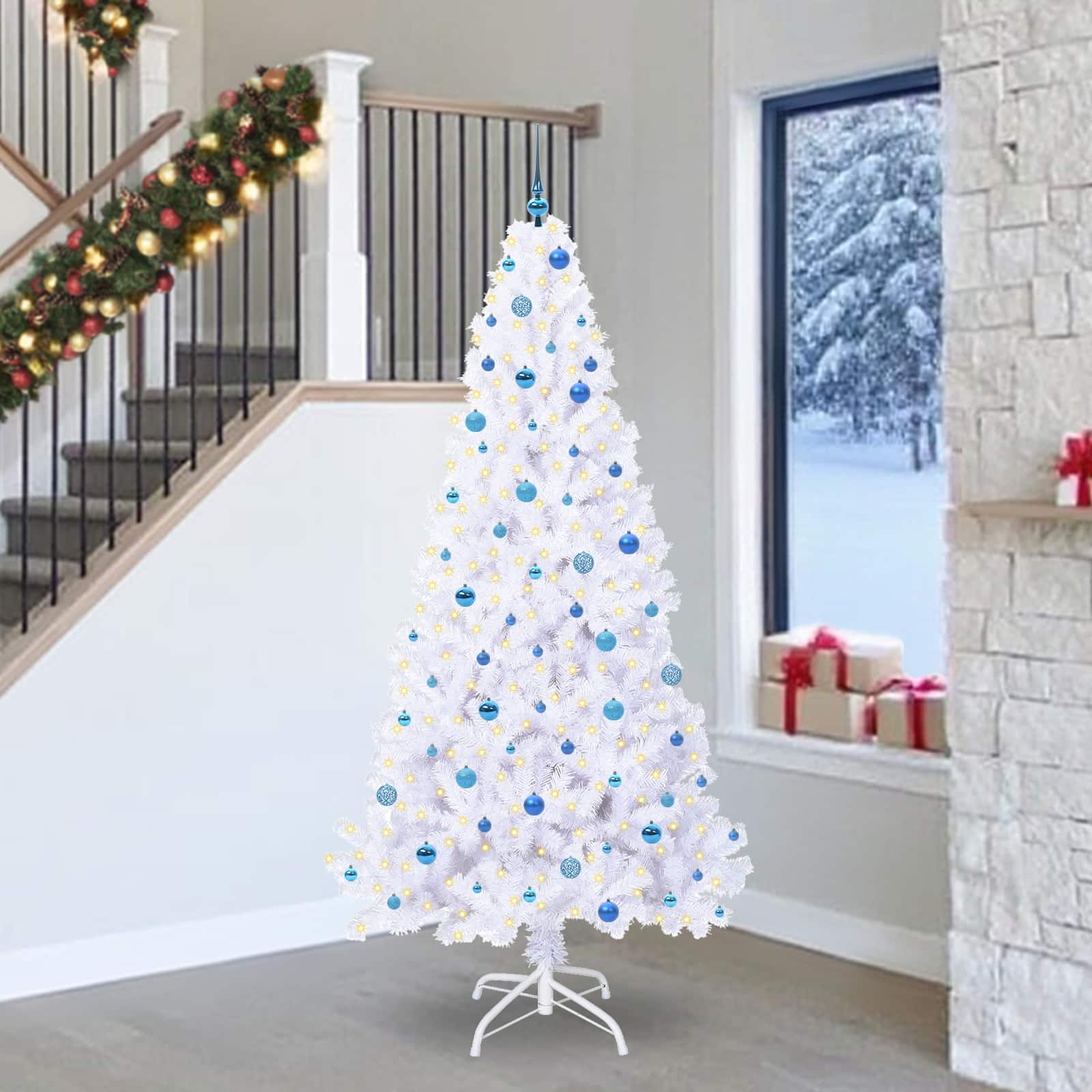 vidaXL Künstlicher Weihnachtsbaum Weiß 240 cm PVC und Stahl
