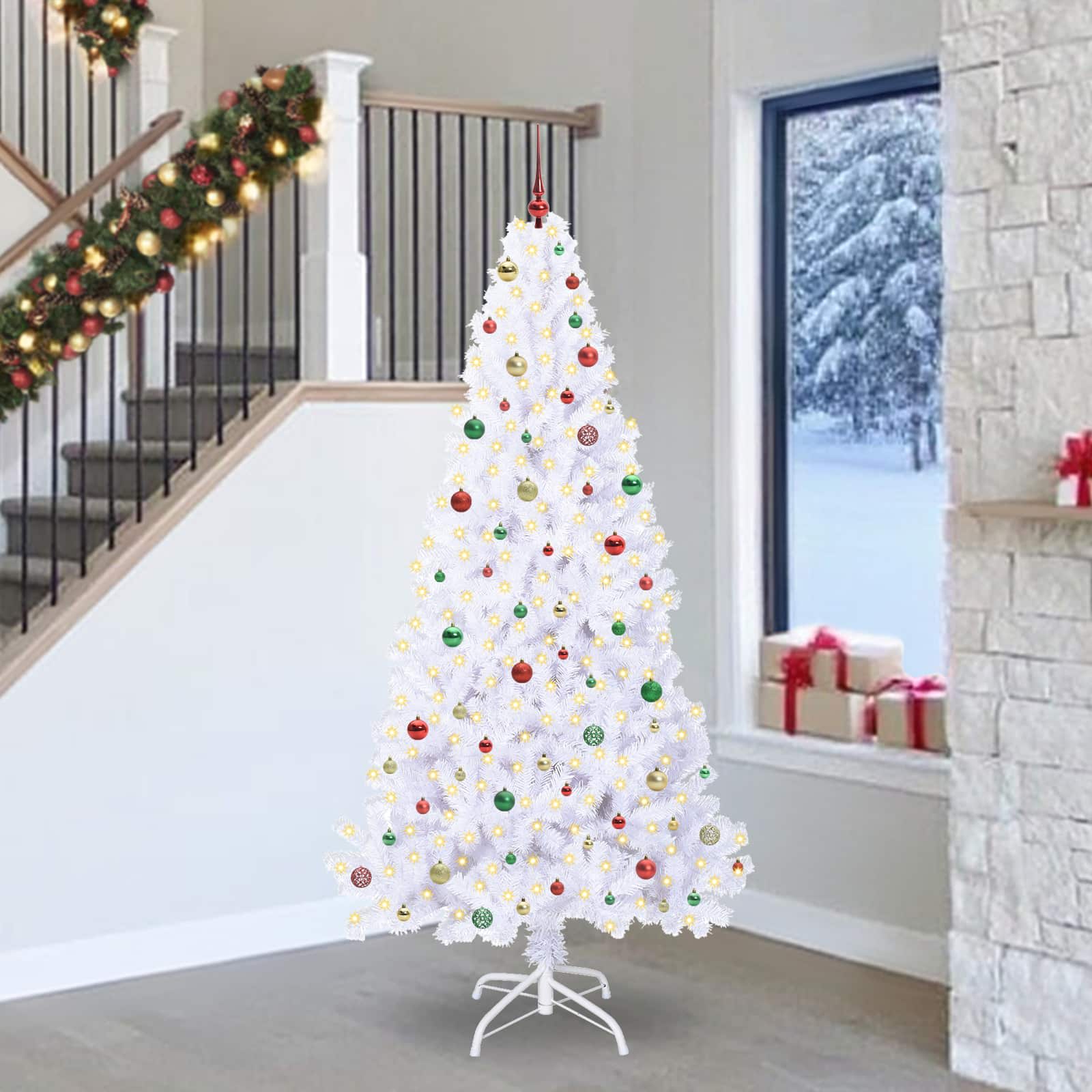 Sapin de Noël artificiel avec 300 LED Blanc 240 cm PVC et Acier