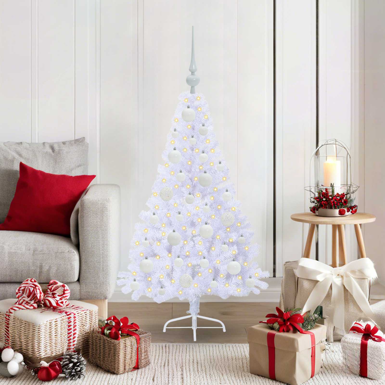 Sapin de Noël artificiel avec 150 LED Blanc 120 cm PVC et Acier