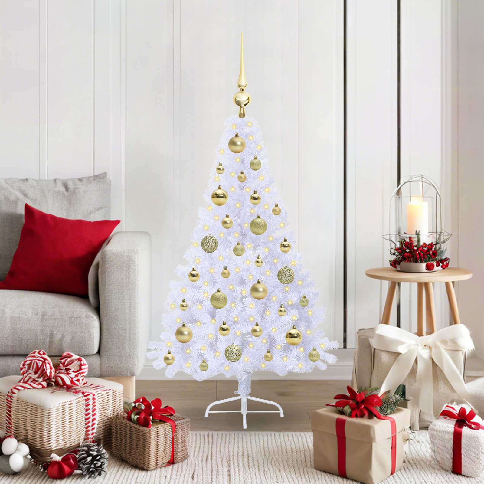 Sapin de Noël artificiel avec 150 LED Blanc 120 cm PVC et Acier