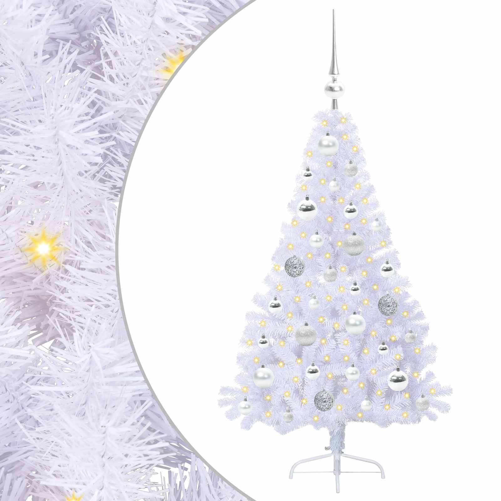 vidaXL Umelý vianočný stromček s 150 LED-i Biela 120 cm PVC a oceľ