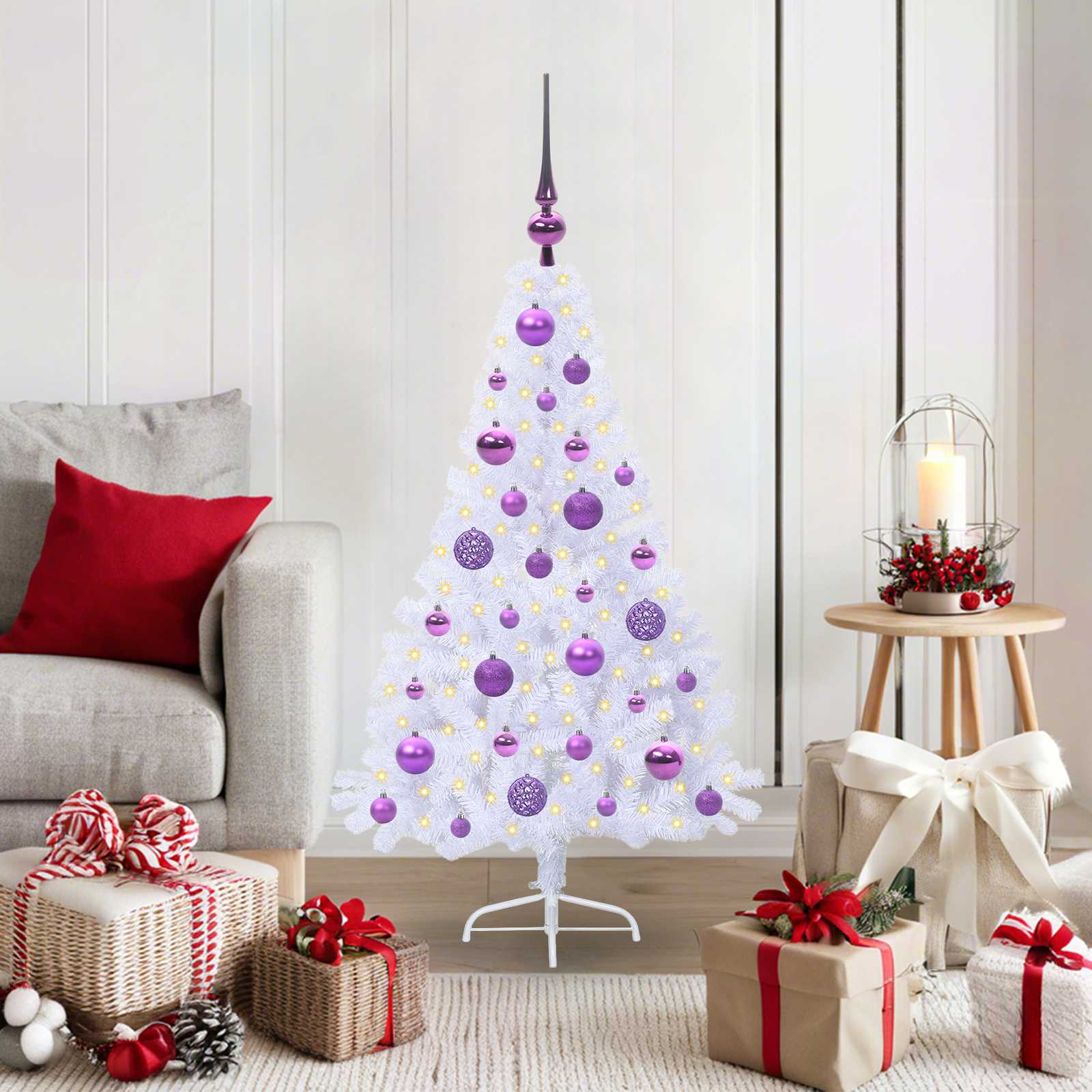 Sapin de Noël artificiel avec 150 LED Blanc 120 cm PVC et Acier