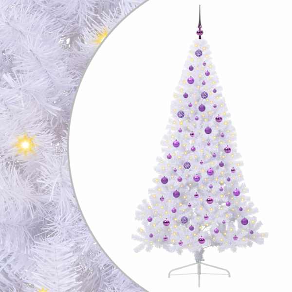 vidaXL Tehisj&otilde;ulupuu koos 300 LED-iga Valge 210 cm PVC ja teras