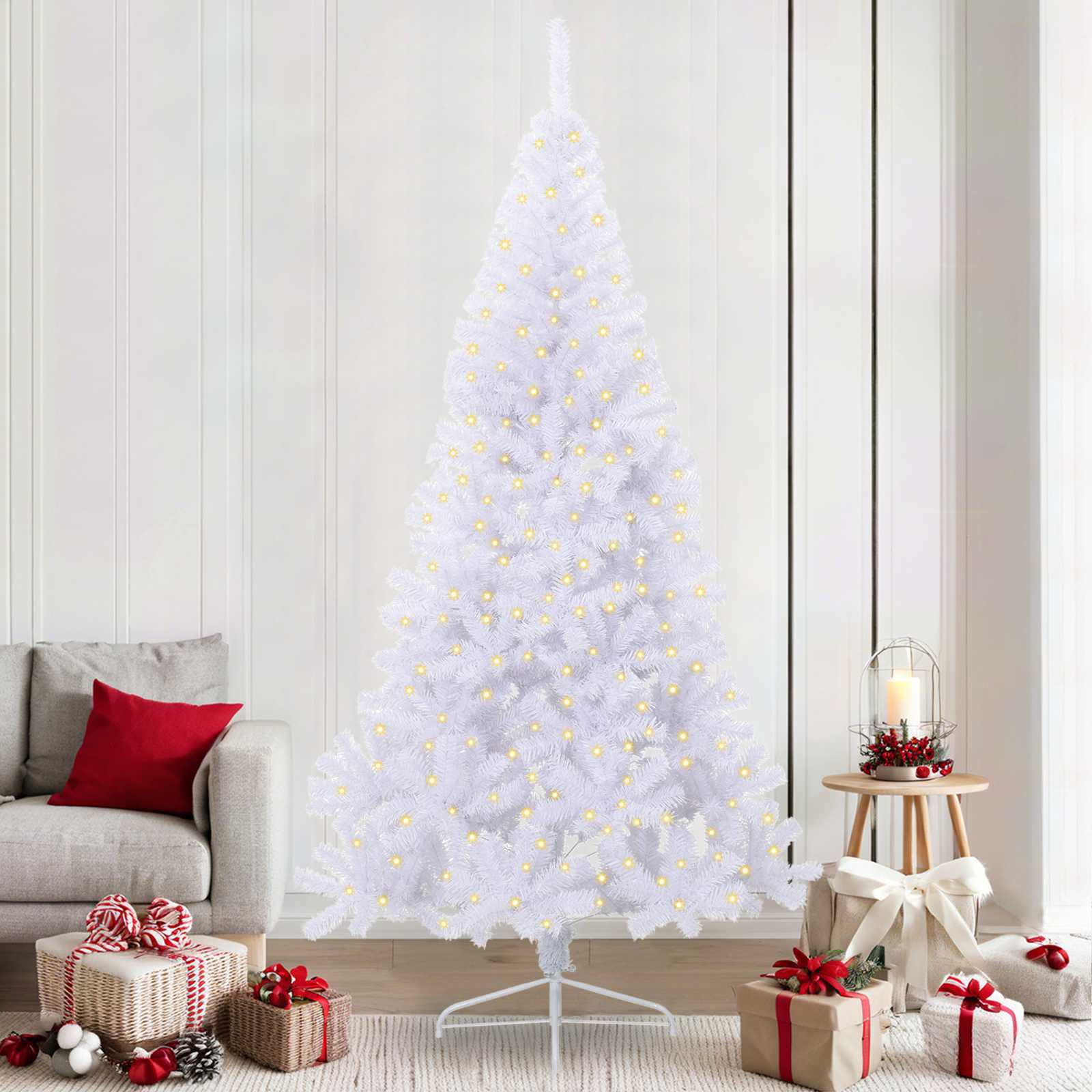 vidaXL Brad de Crăciun artificial cu 300 LED Alb 240 cm PVC și Oțel
