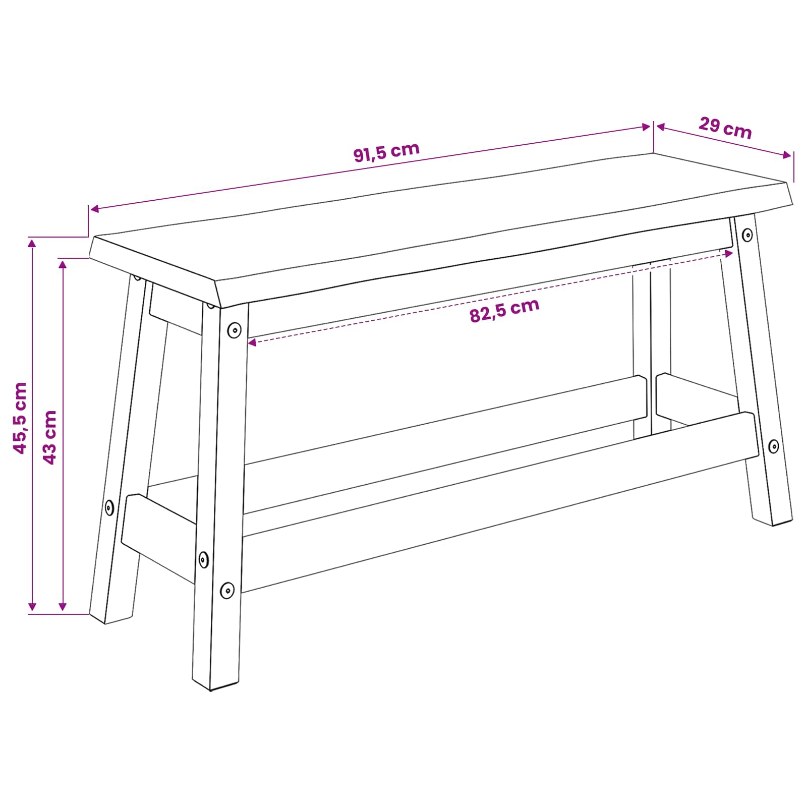 Ruokapenkki EKAI Musta 91,5 x 29 x 45,5 cm Täysi mänty - Image 8