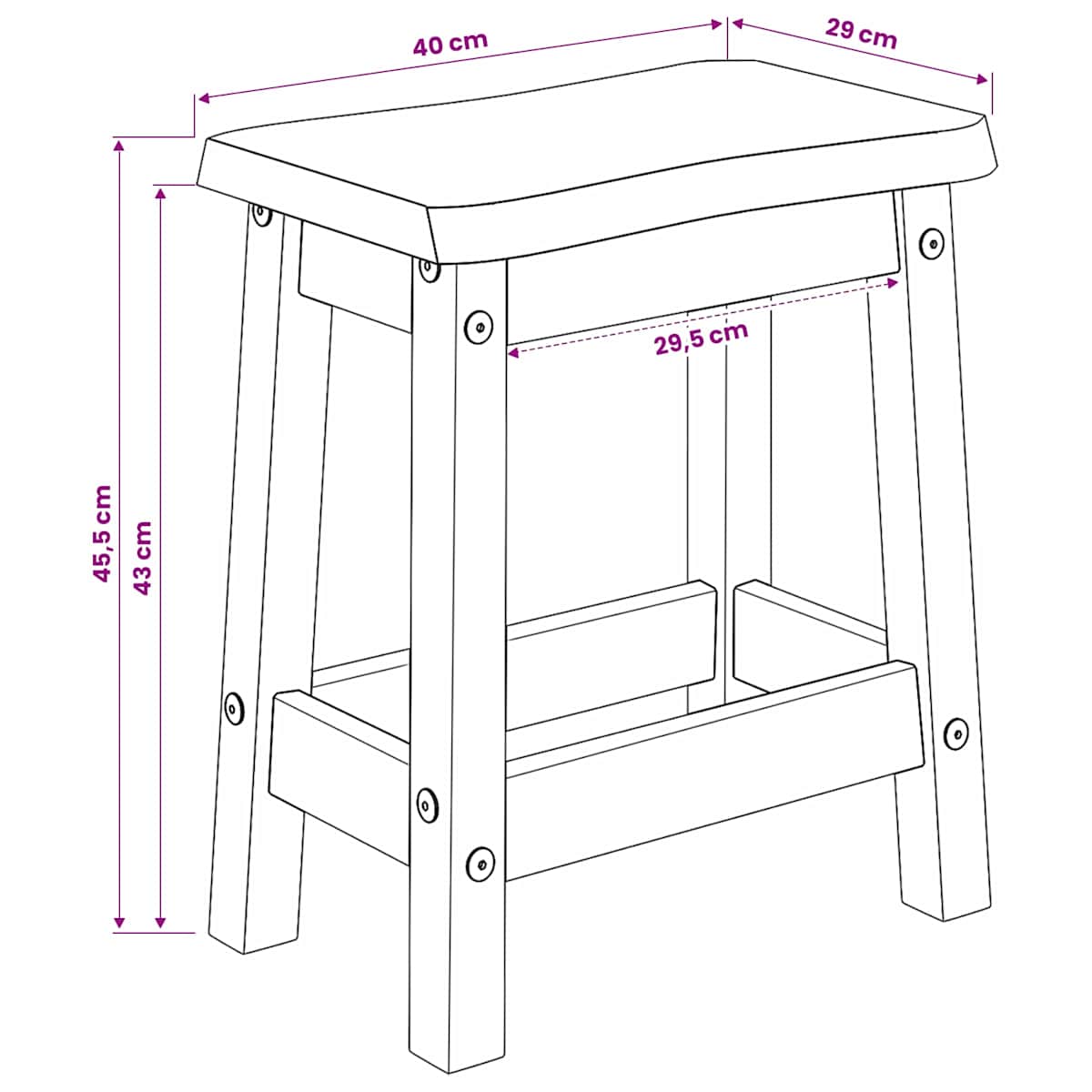Barbænk EKAI 2 stk. 40 x 29 x 45,5 cm Massivt fyrretræ - Billede 9