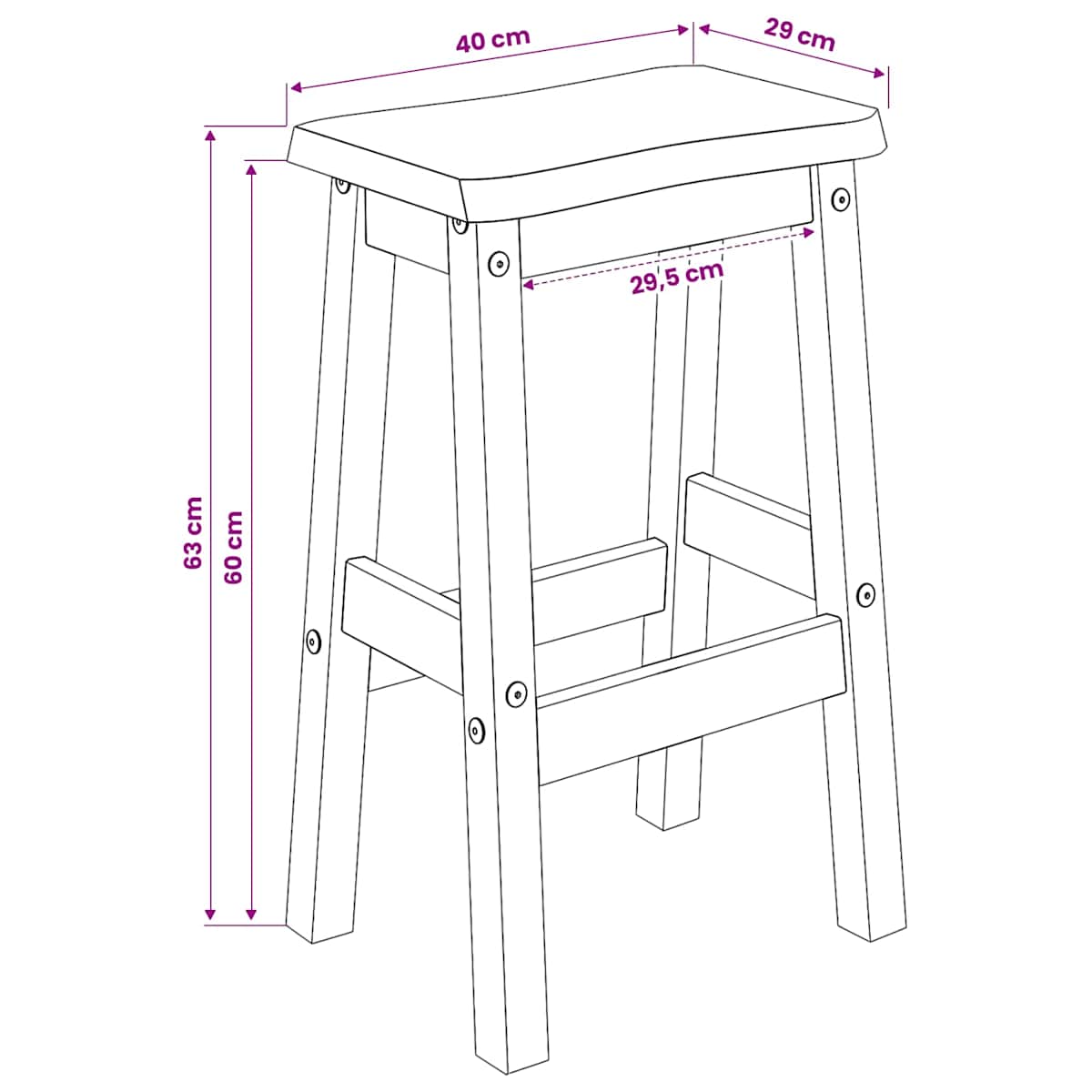 Høj Barstol EKAI 2 stk. 40 x 29 x 63 cm Massivt fyrretræ - Billede 9