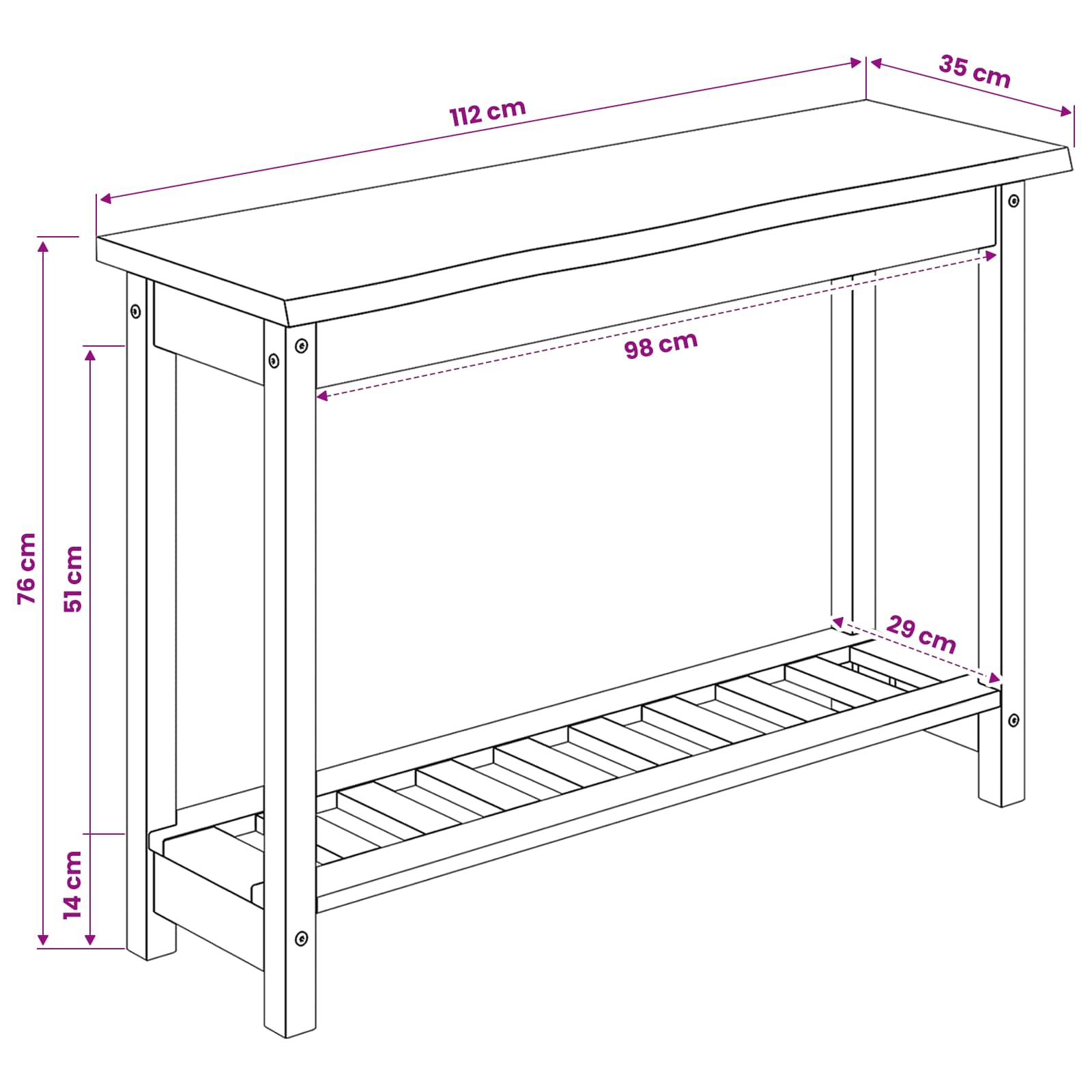 Wandtafel EKAI Zwart 112 x 35 x 76 cm Massief grenenhout image 10