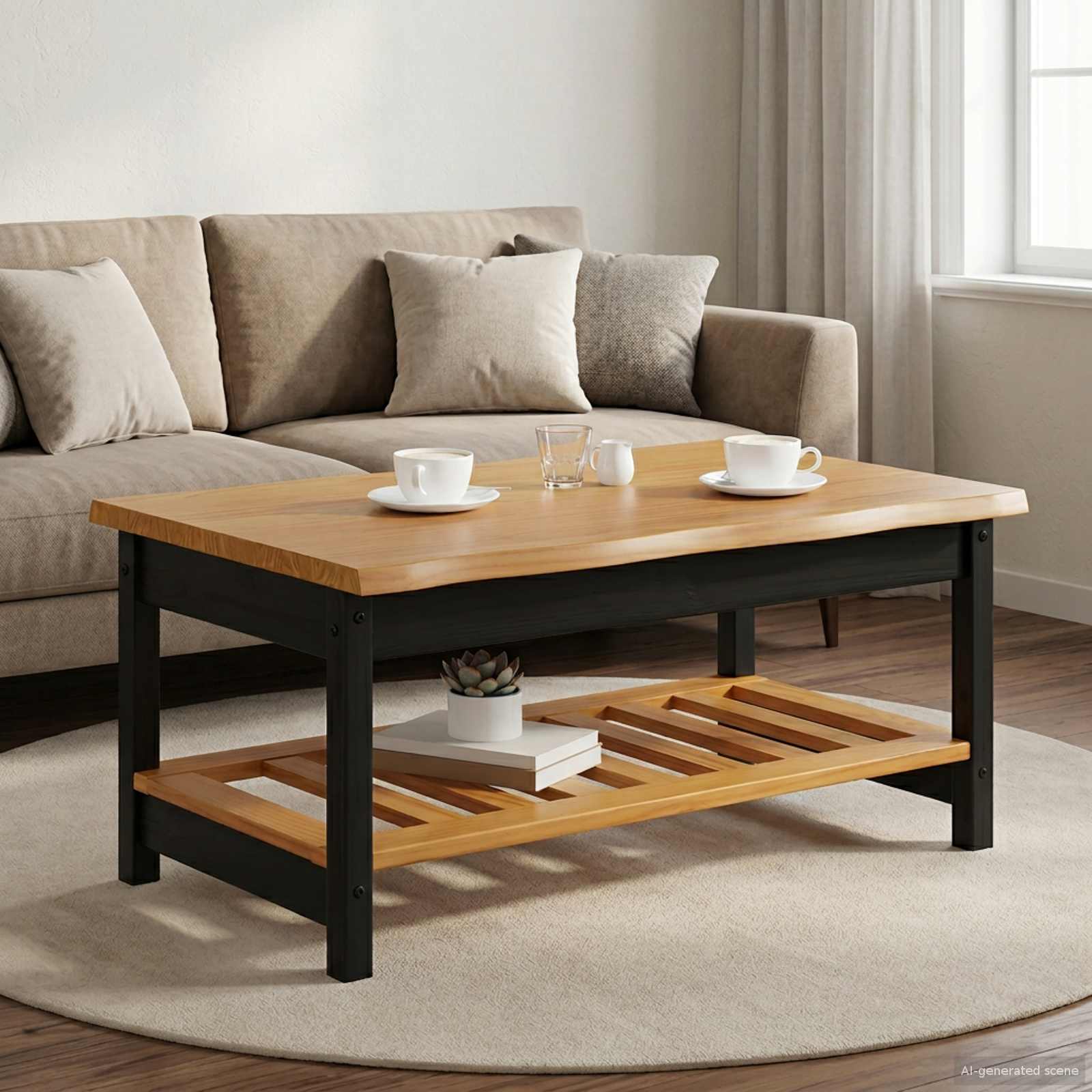 Salontafel EKAI Zwart 100 x 60 x 45,5 cm Massief grenenhout image 1