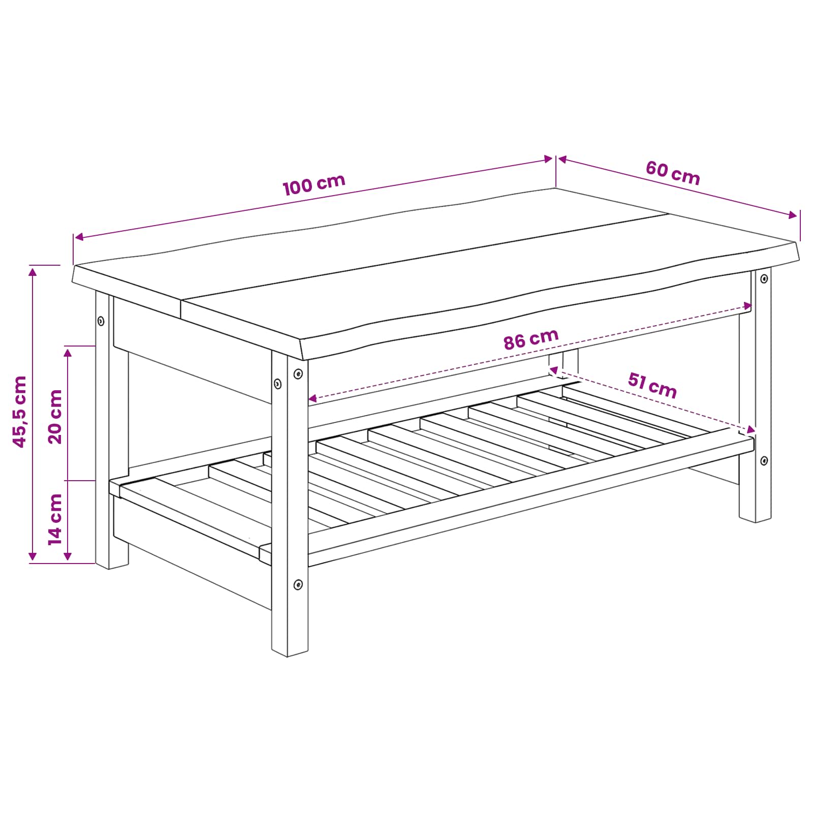 Salontafel EKAI Zwart 100 x 60 x 45,5 cm Massief grenenhout image 9